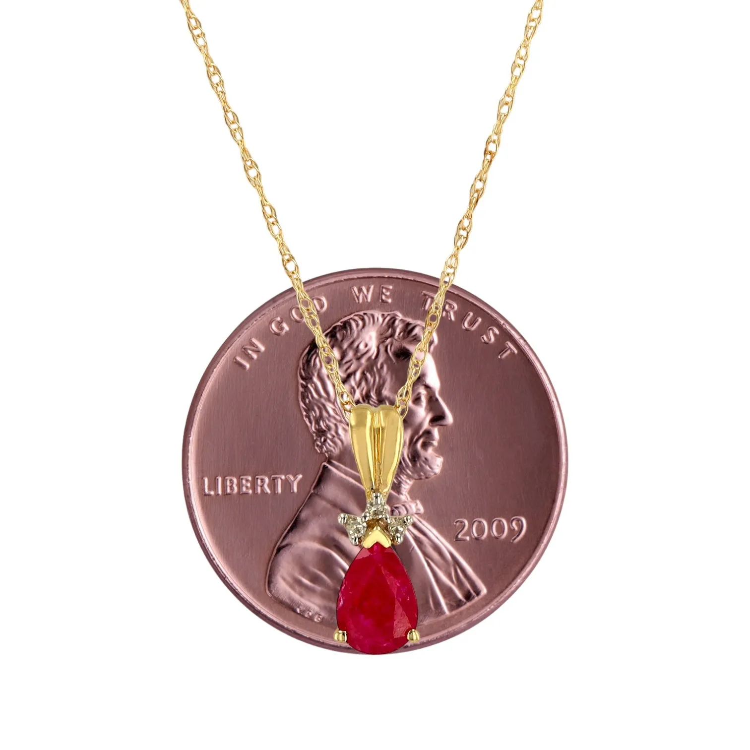 10k Yellow Gold Ruby and Diamond Drop Tear Charm - 16857