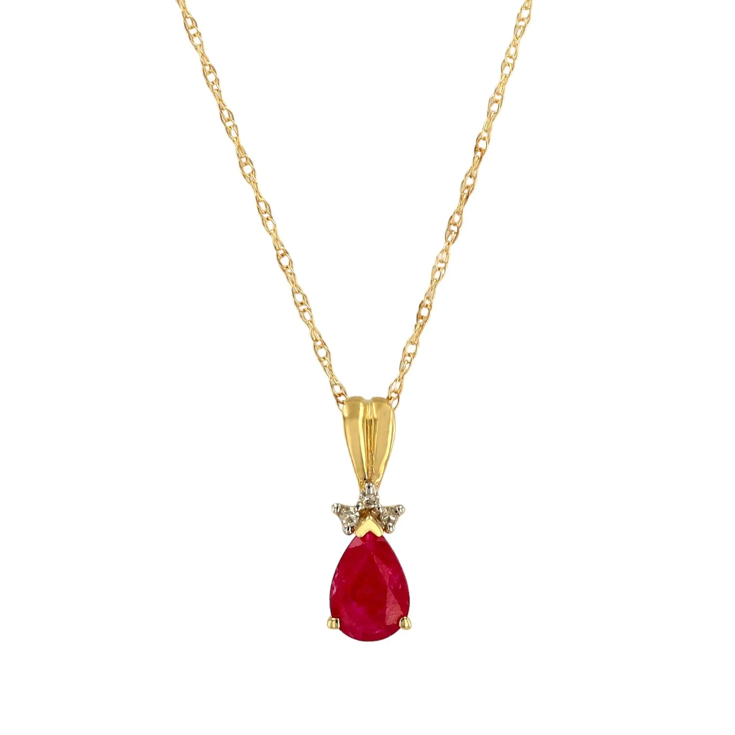 10k Yellow Gold Ruby and Diamond Drop Tear Charm - 16857