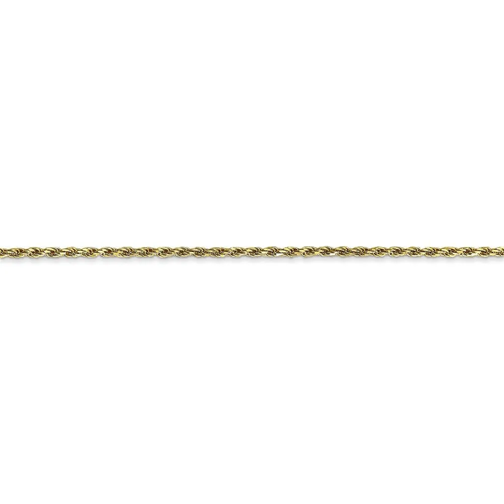 1.3mm 10k Yellow Gold Diamond Cut Solid Rope Chain Anklet or Bracelet