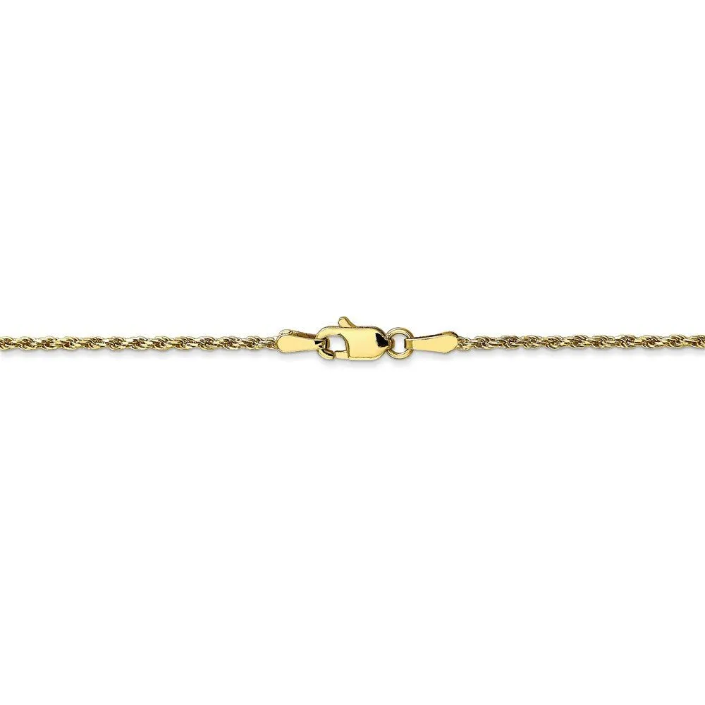 1.3mm 10k Yellow Gold Diamond Cut Solid Rope Chain Anklet or Bracelet