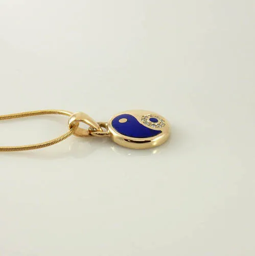 14kt Gold Lapis Diamond Yin Yang Pendant