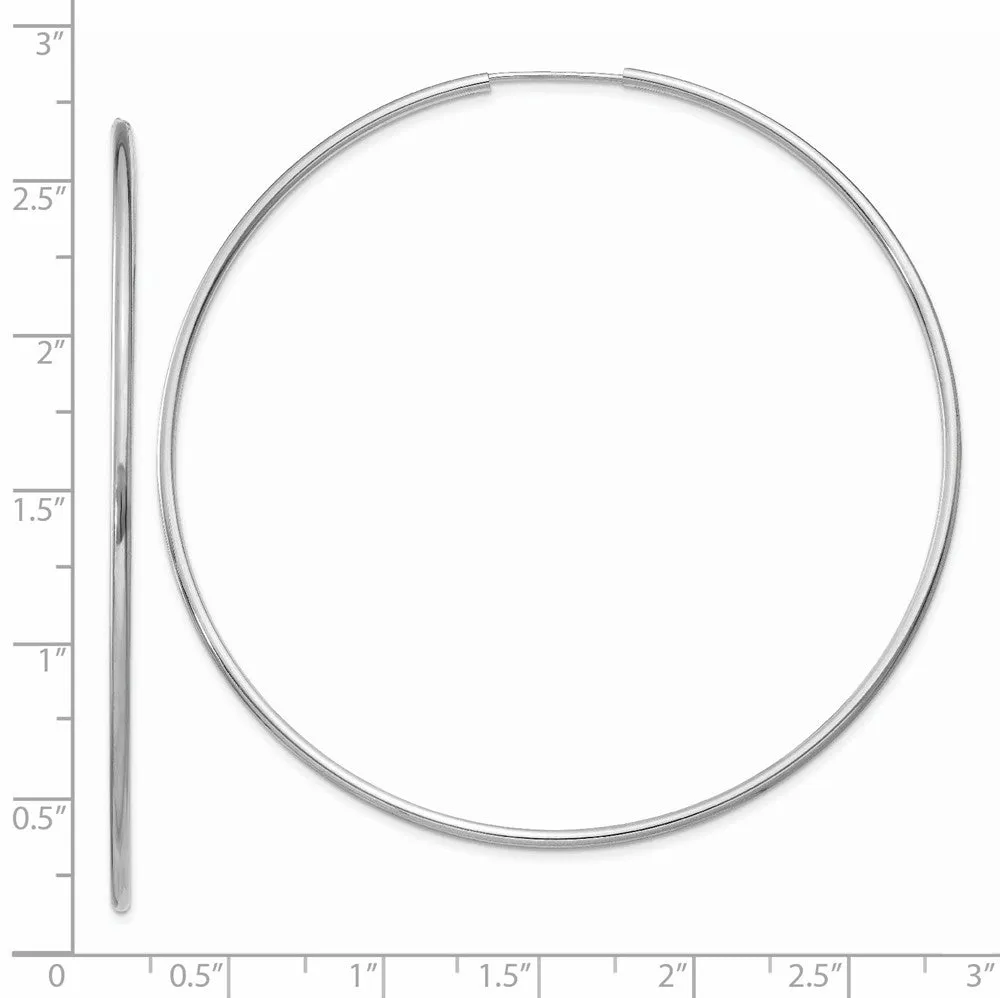 1.5mm, 14k White Gold Endless Hoop Earrings, 64mm (2 1/2 Inch)