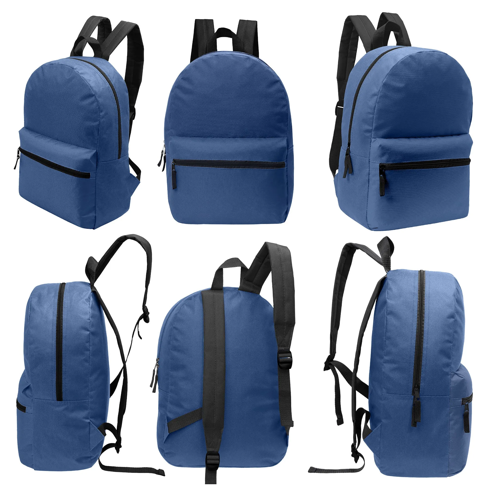 17" Kids Basic Wholesale Backpack in 18 Assorted Colors - Bulk Case of 36 Backpacks