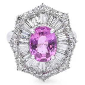 18K White Gold 2.83 Ct Ct Pink Sapphire & 2.92 TCW Diamond Ring GIA Certified