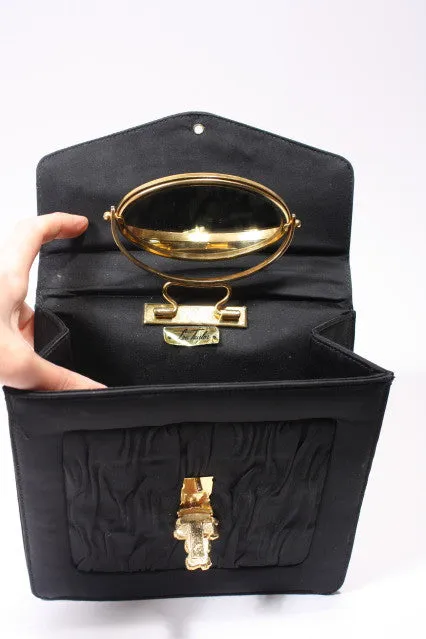 1960s Black Silk and Gold Handbag