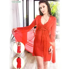 2 Pcs Summer Sexy Net Nighty 02 - Bridal Red Short Net Nighty Dress