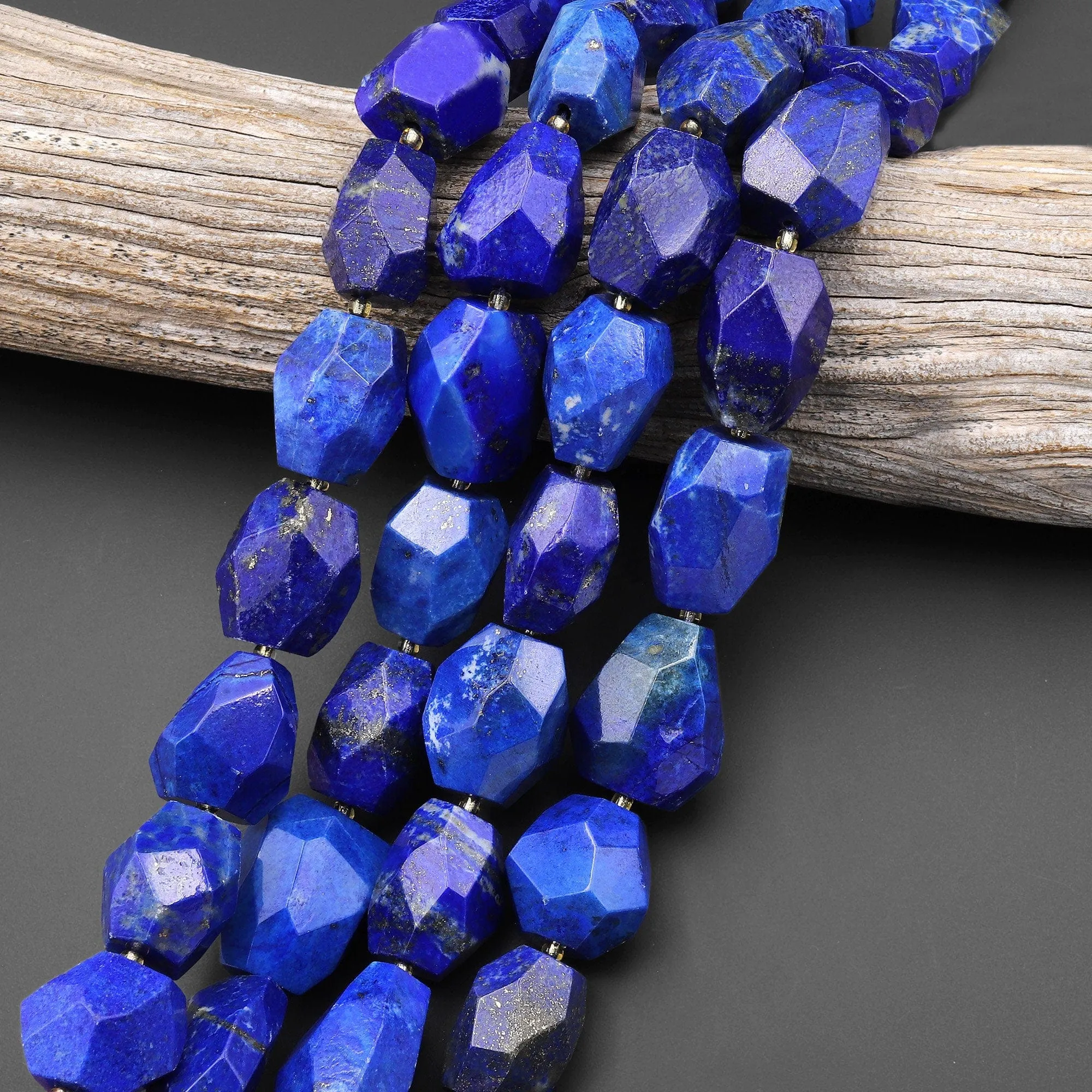 AAA Large Faceted Natural Blue Lapis Faceted Nugget Beads 15.5" Strand