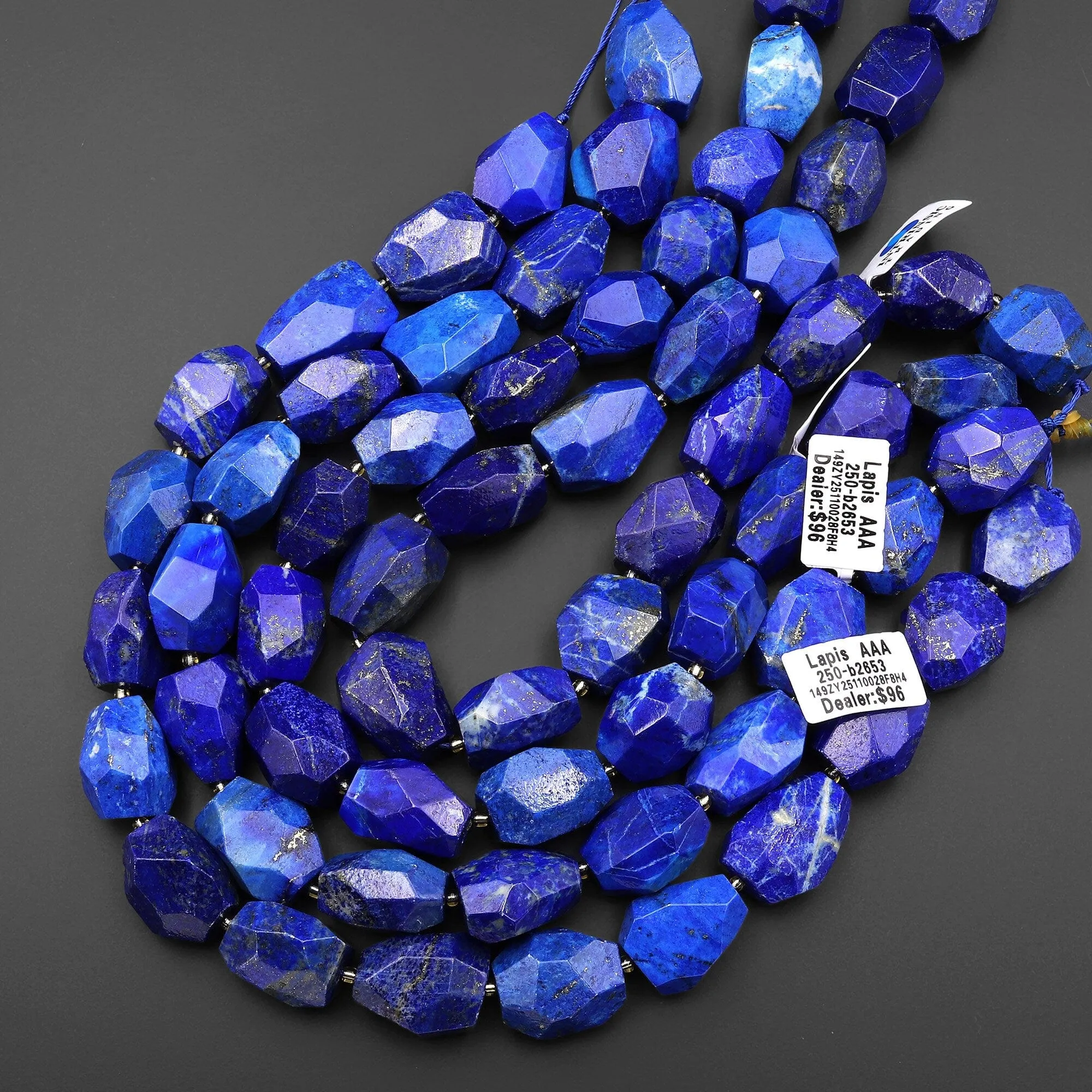 AAA Large Faceted Natural Blue Lapis Faceted Nugget Beads 15.5" Strand