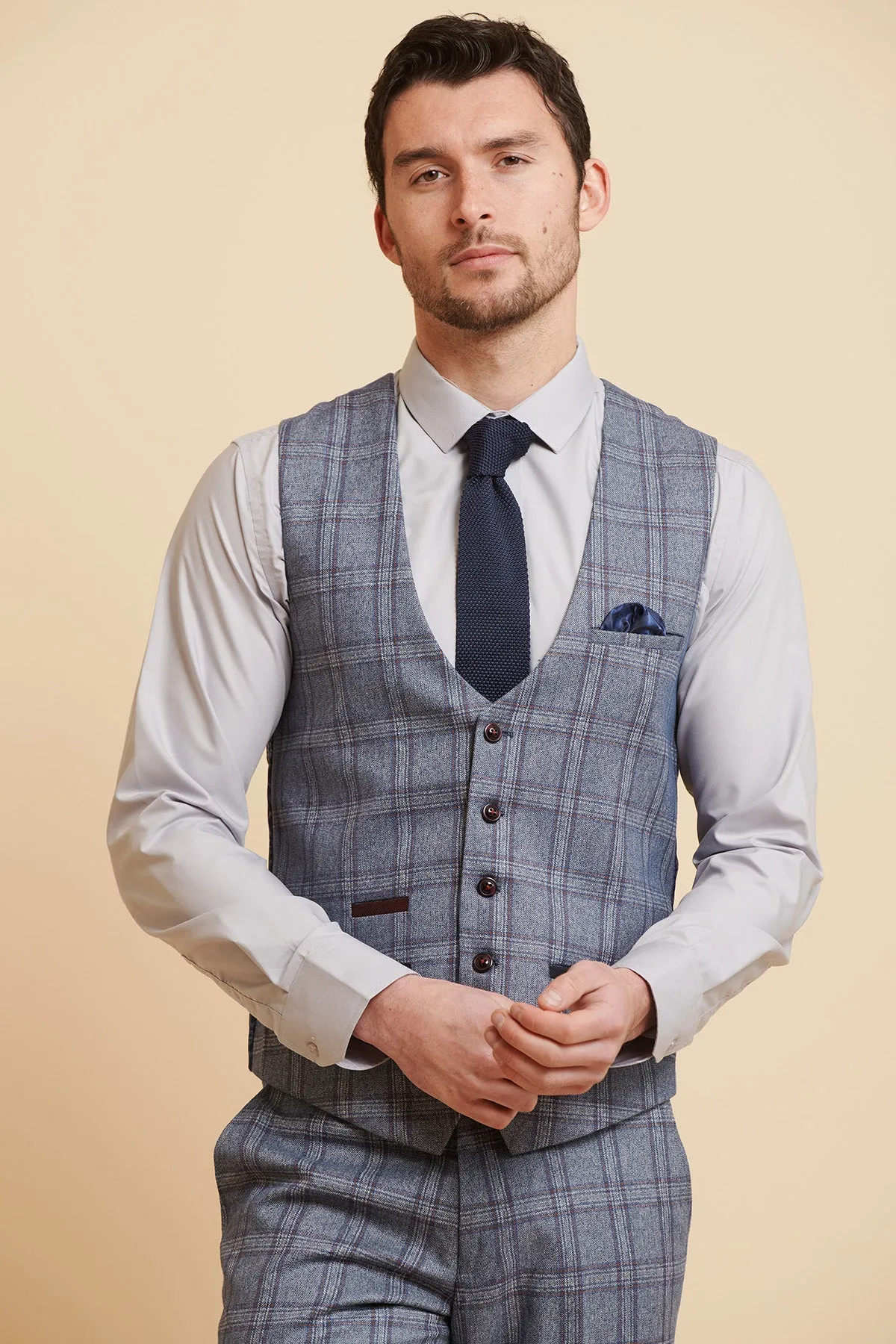 ABBOTT - Blue Tweed Check Waistcoat