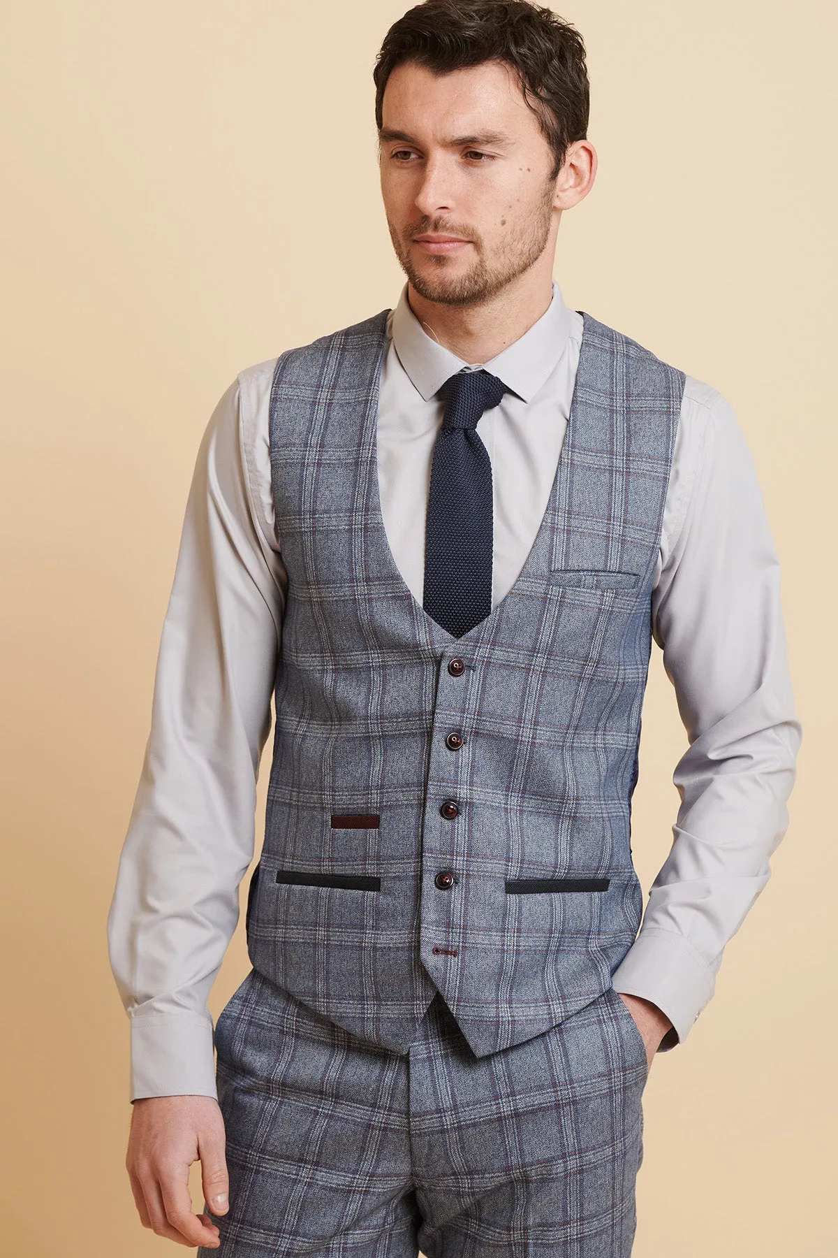 ABBOTT - Blue Tweed Check Waistcoat