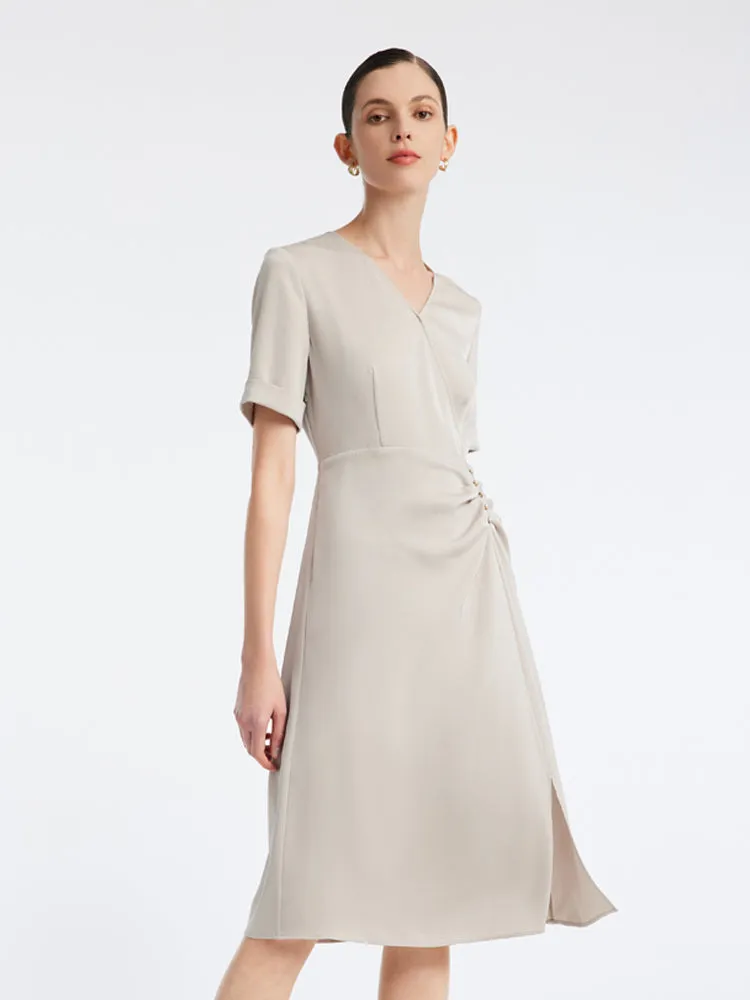 Acetate Beige V-neck Midi Dress