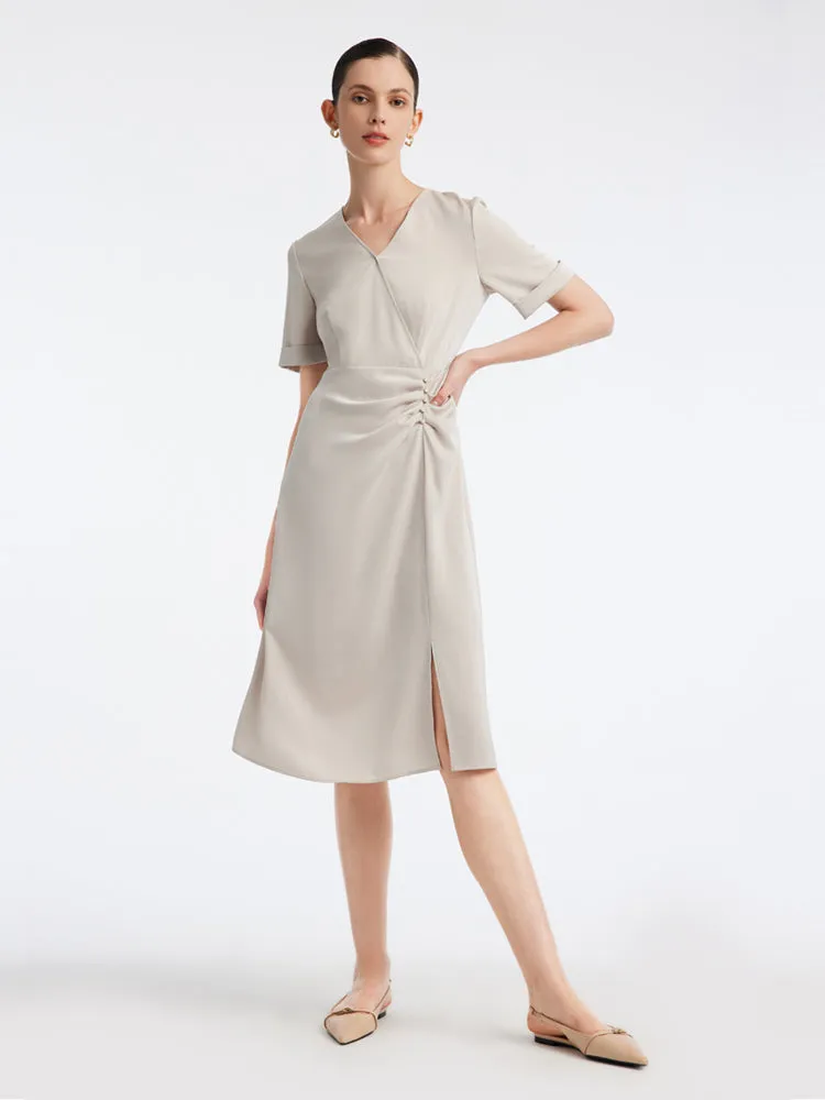 Acetate Beige V-neck Midi Dress