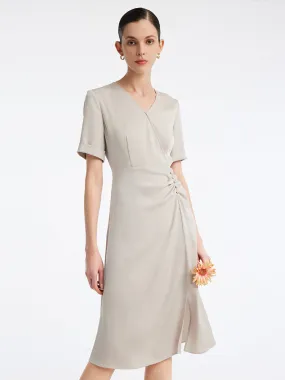 Acetate Beige V-neck Midi Dress