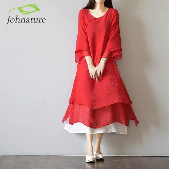 Acetate Fiber V-Neck Loose Casual Women Dress  5204698