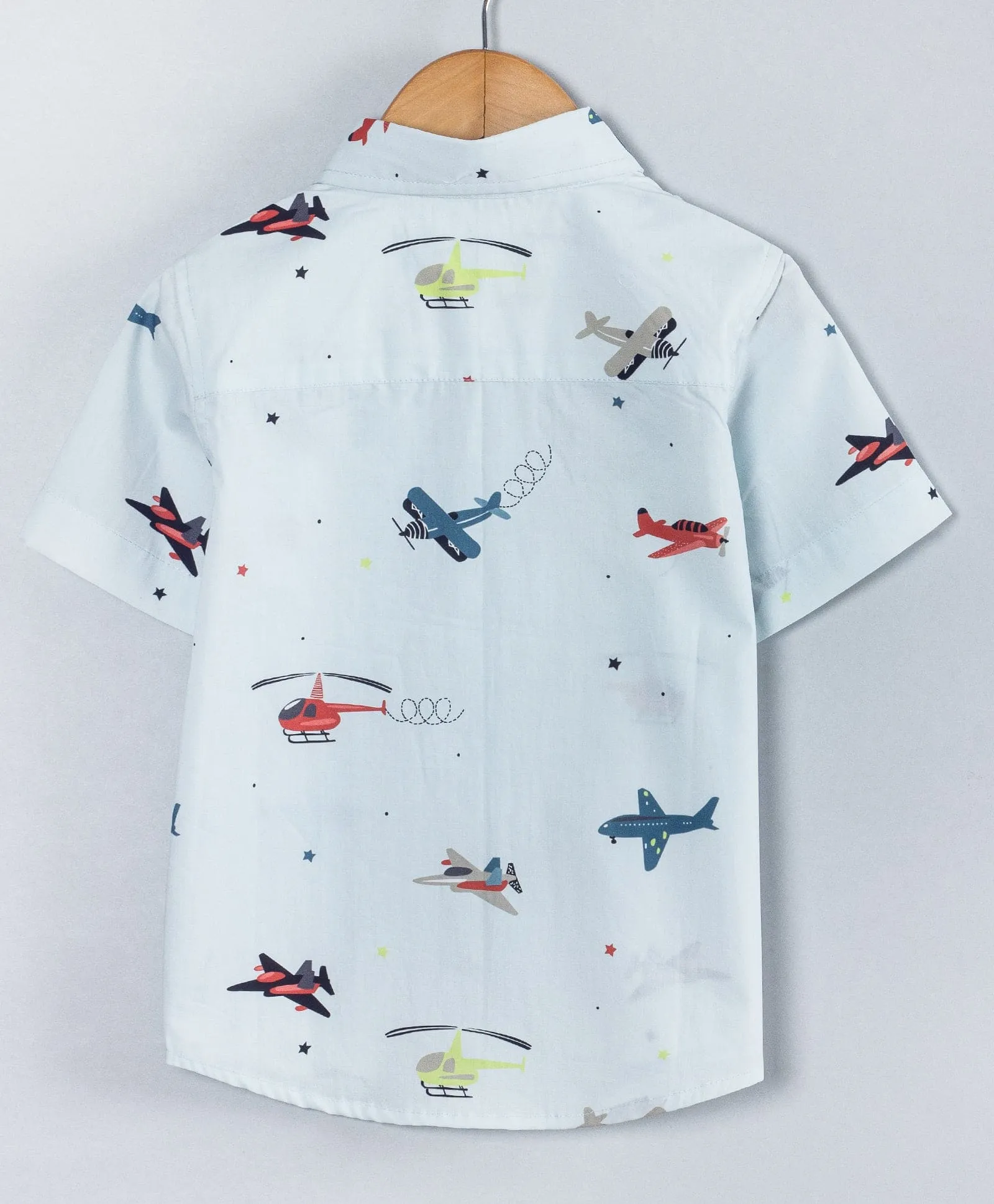 Airplane print half sleeves boys shirt-Sky Blue