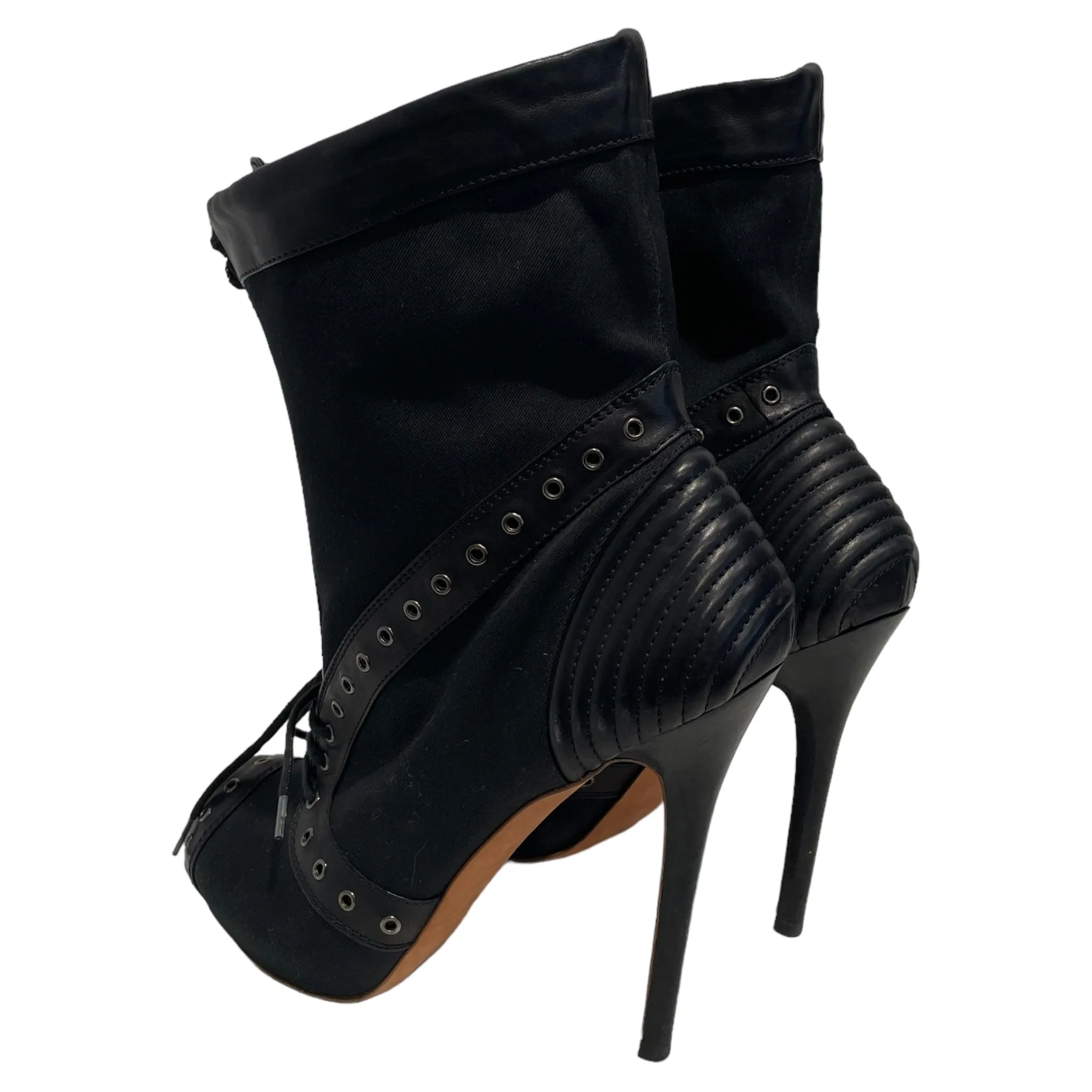 Alexander McQueen/Heels/US 7/Cotton/BLK/Open-Toe/Grommets and Front Zip