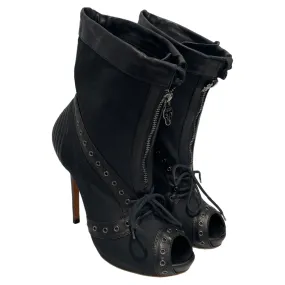 Alexander McQueen/Heels/US 7/Cotton/BLK/Open-Toe/Grommets and Front Zip