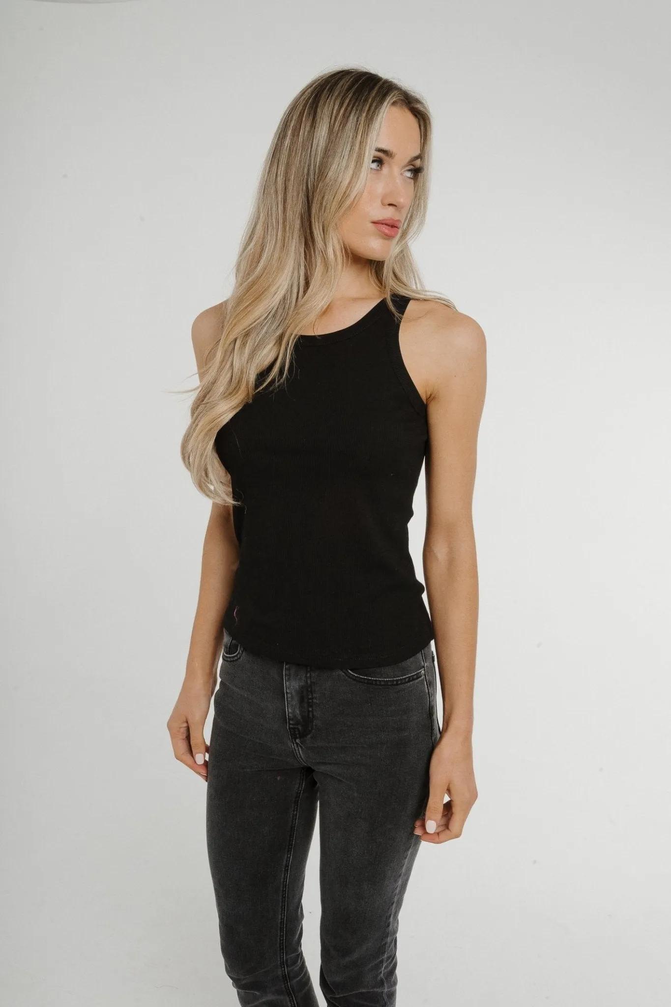 Ally Round Neck Vest Top In Black