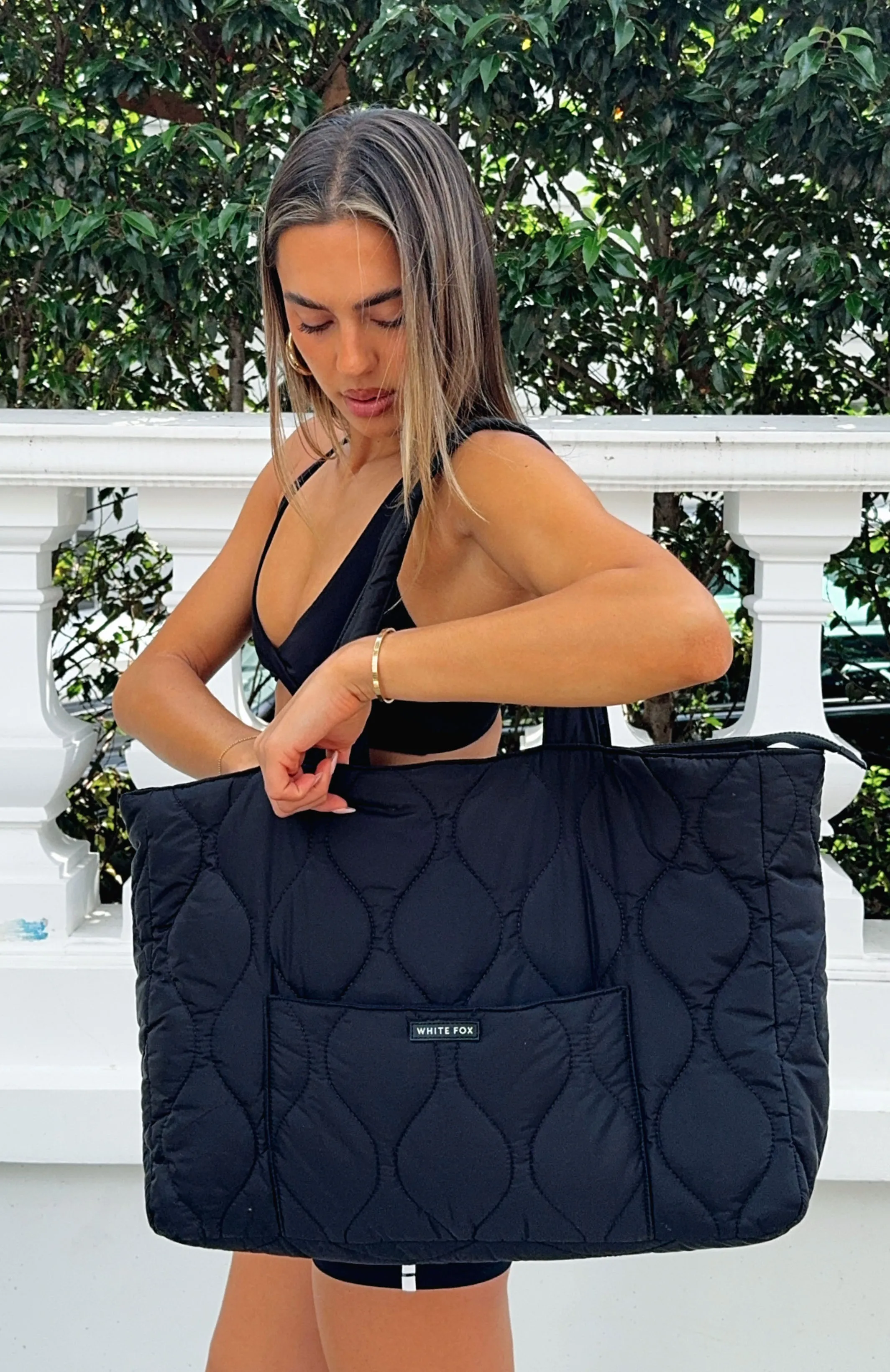 Always Moving Quilted Tote Bag Black