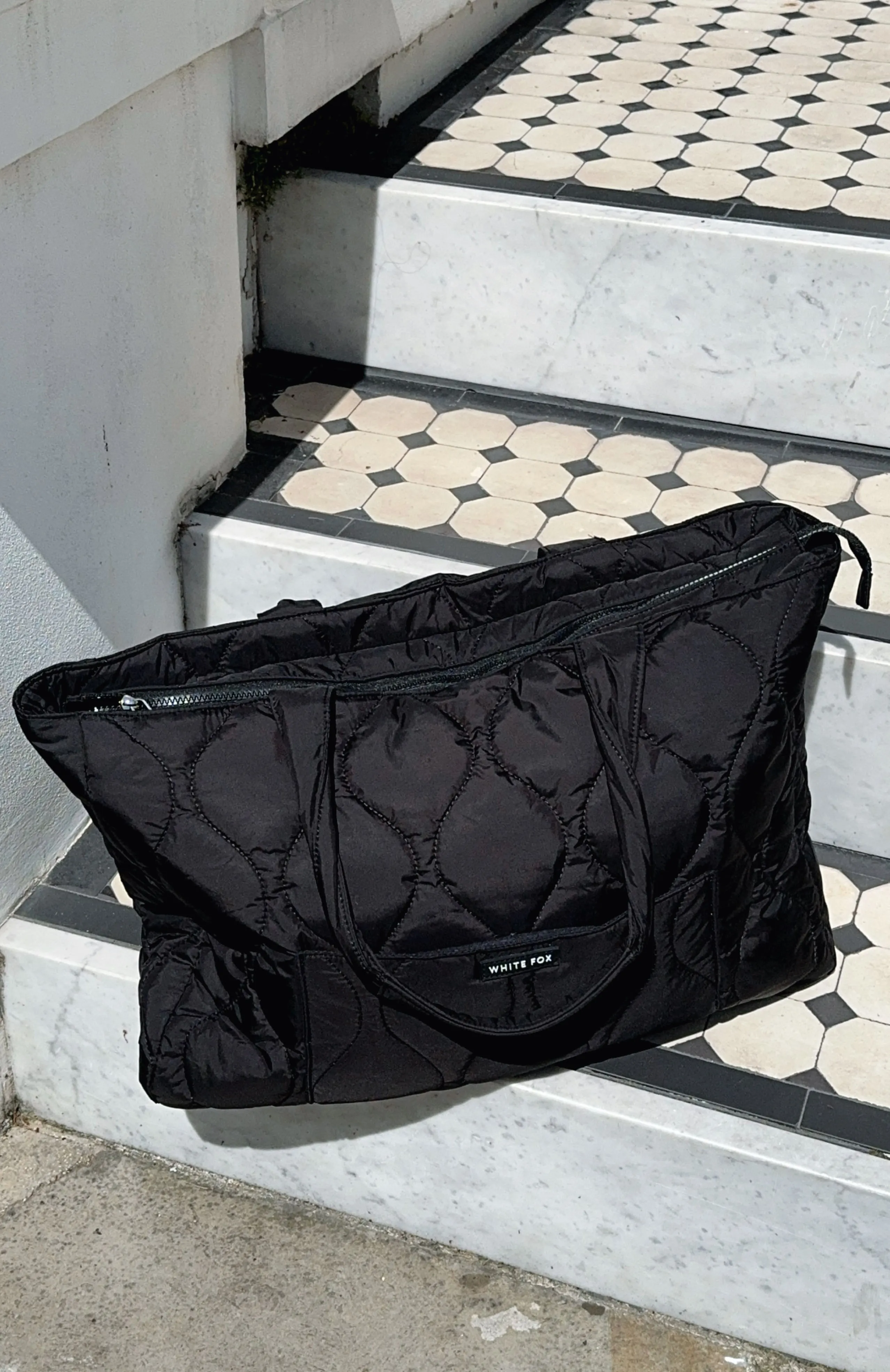 Always Moving Quilted Tote Bag Black