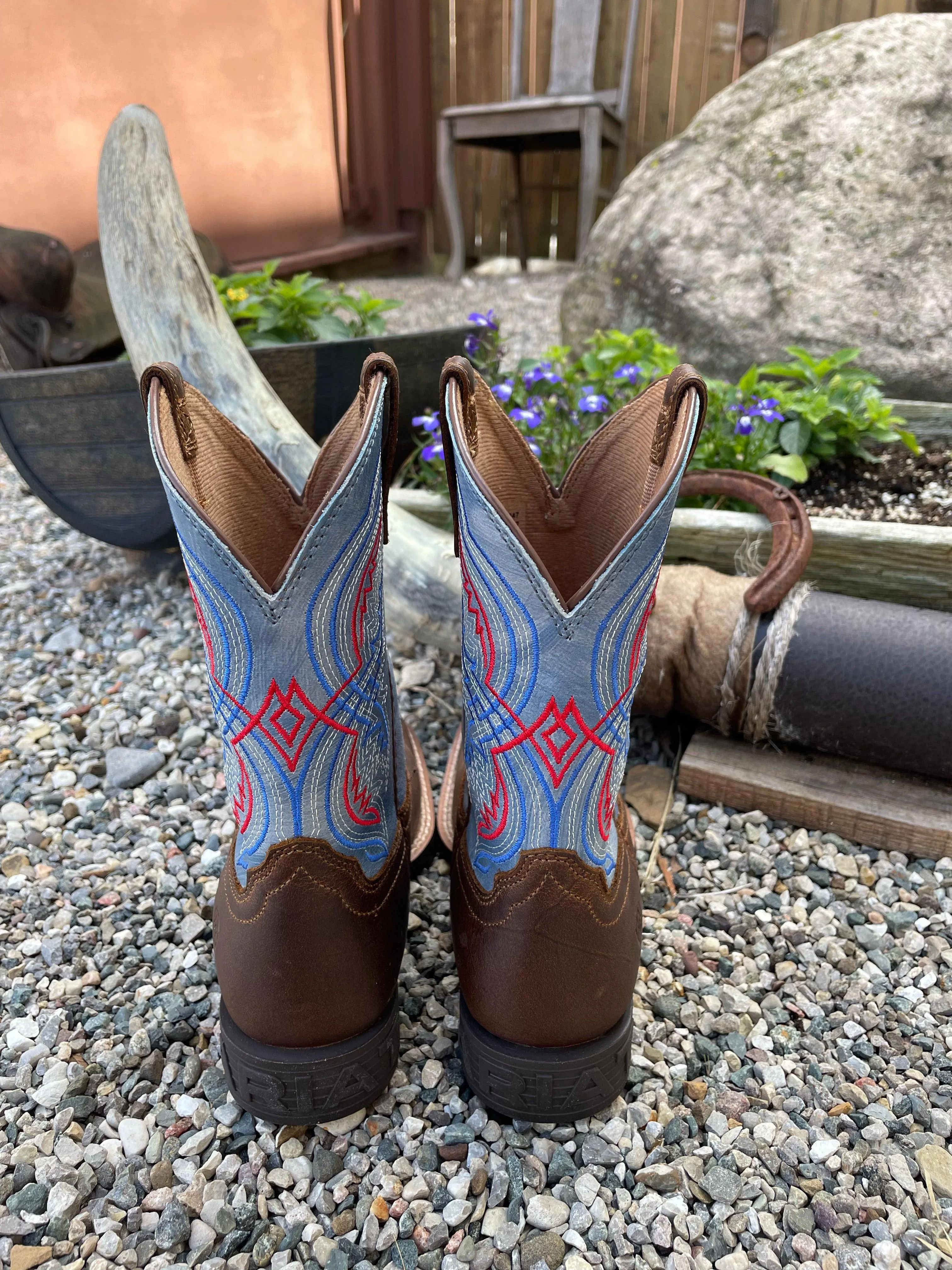 Ariat Toddler/Children’s/Youth Double Kicker Distressed Brown Leather Square Toe Cowboy Boots 10040247 10040254