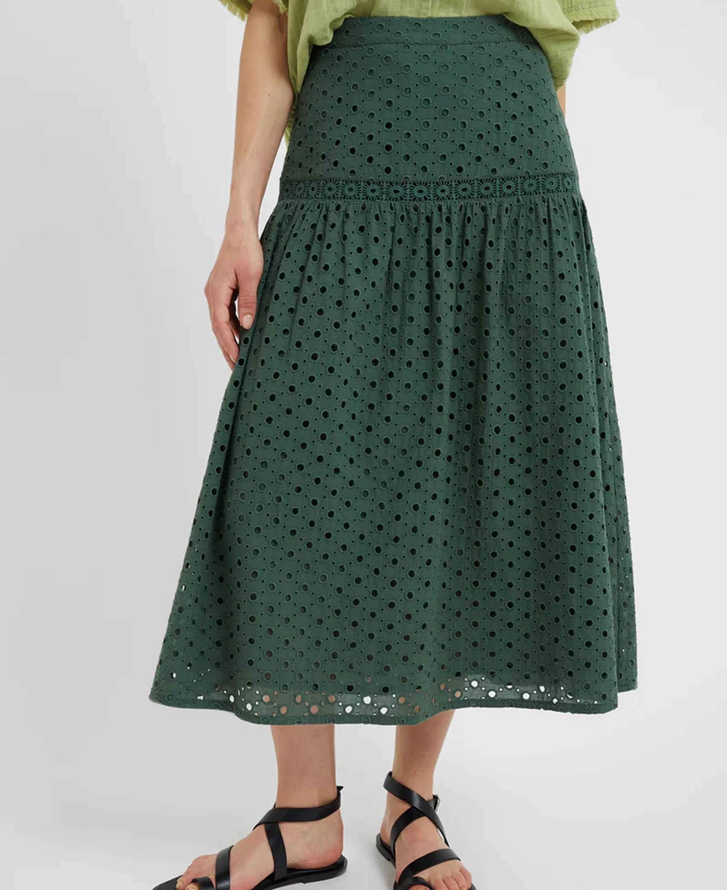 Atol Embroidery Midi Skirt - Tropical Green