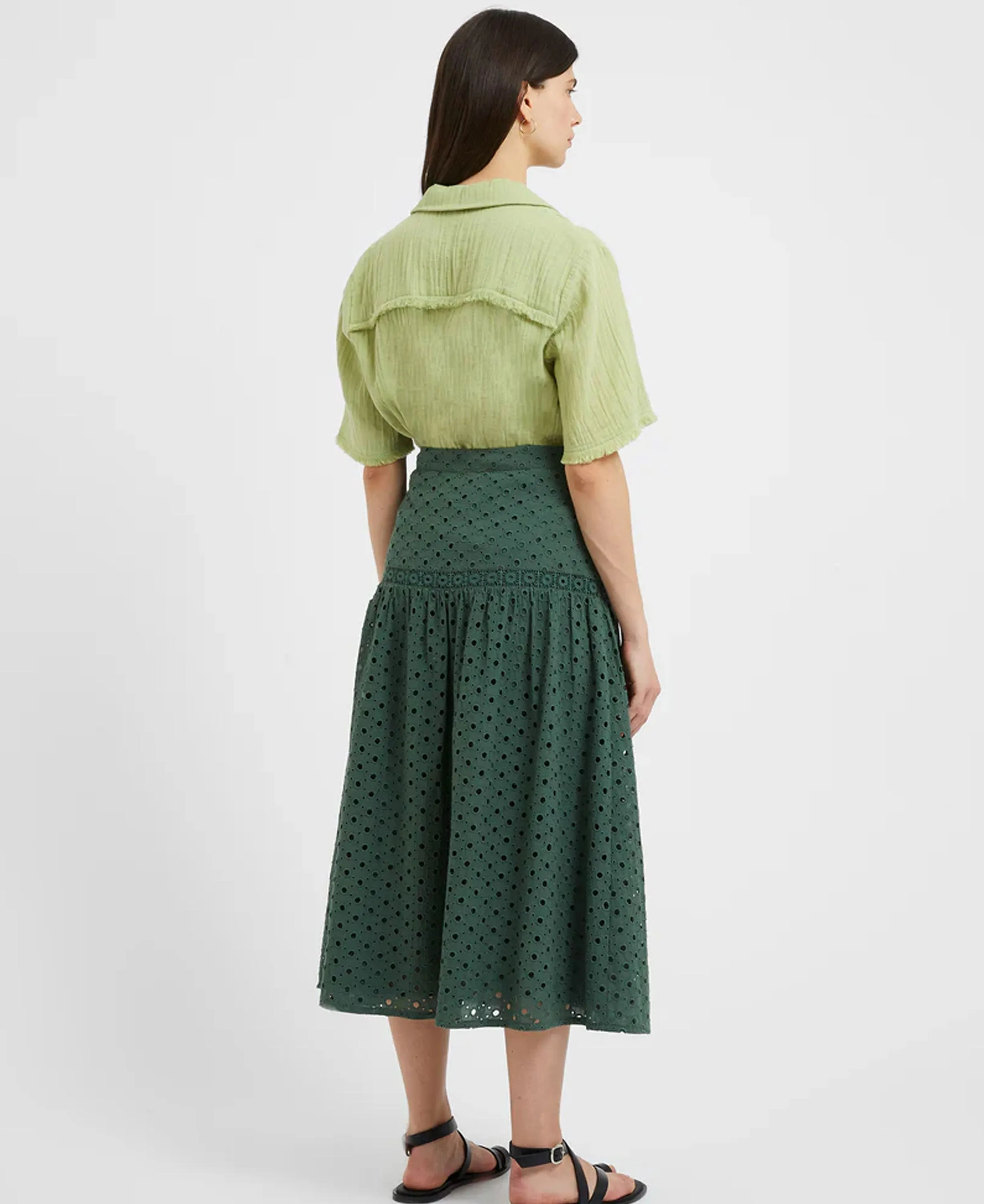 Atol Embroidery Midi Skirt - Tropical Green