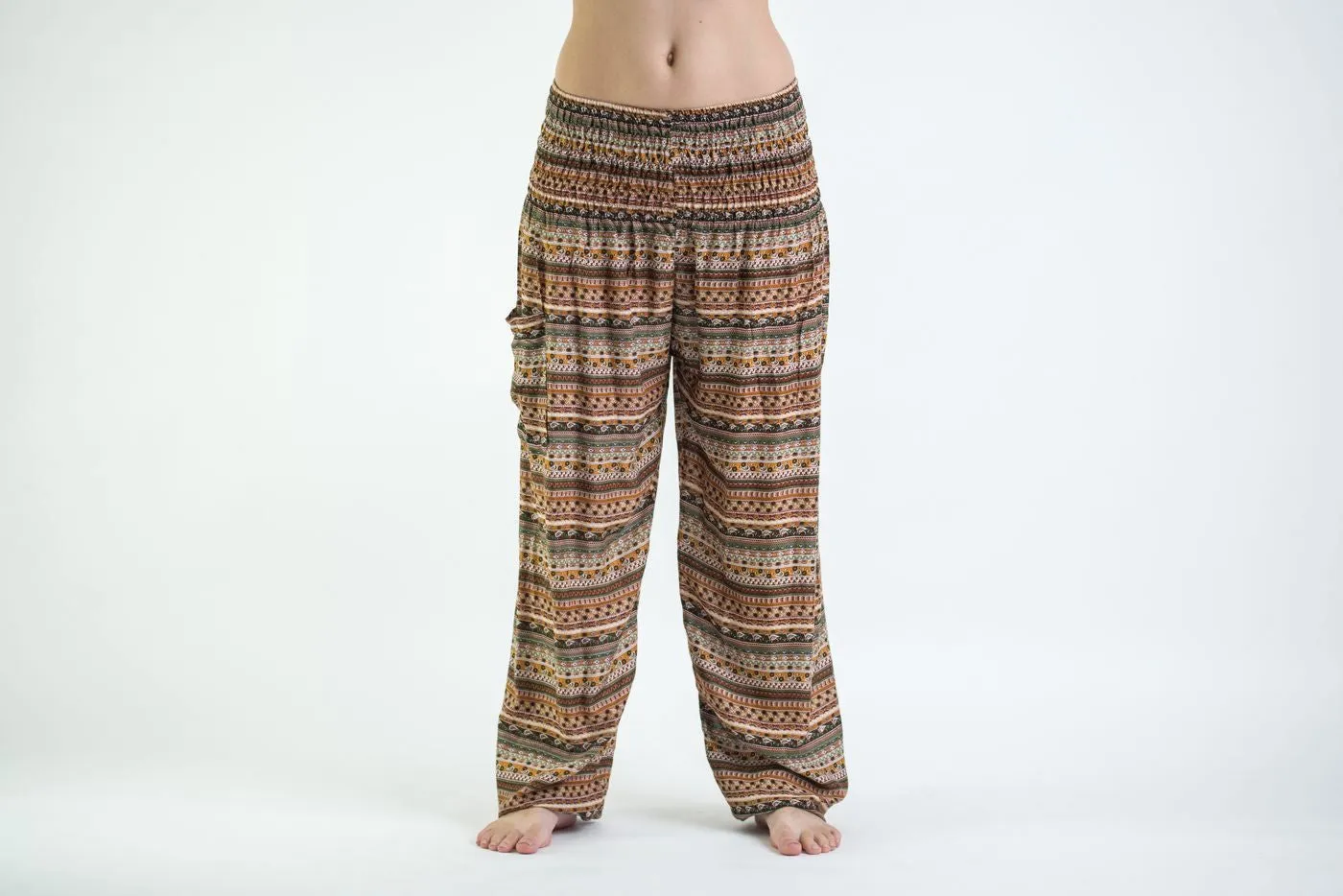 Aztec Stripes Women's Harem Pants in Sahara Brown