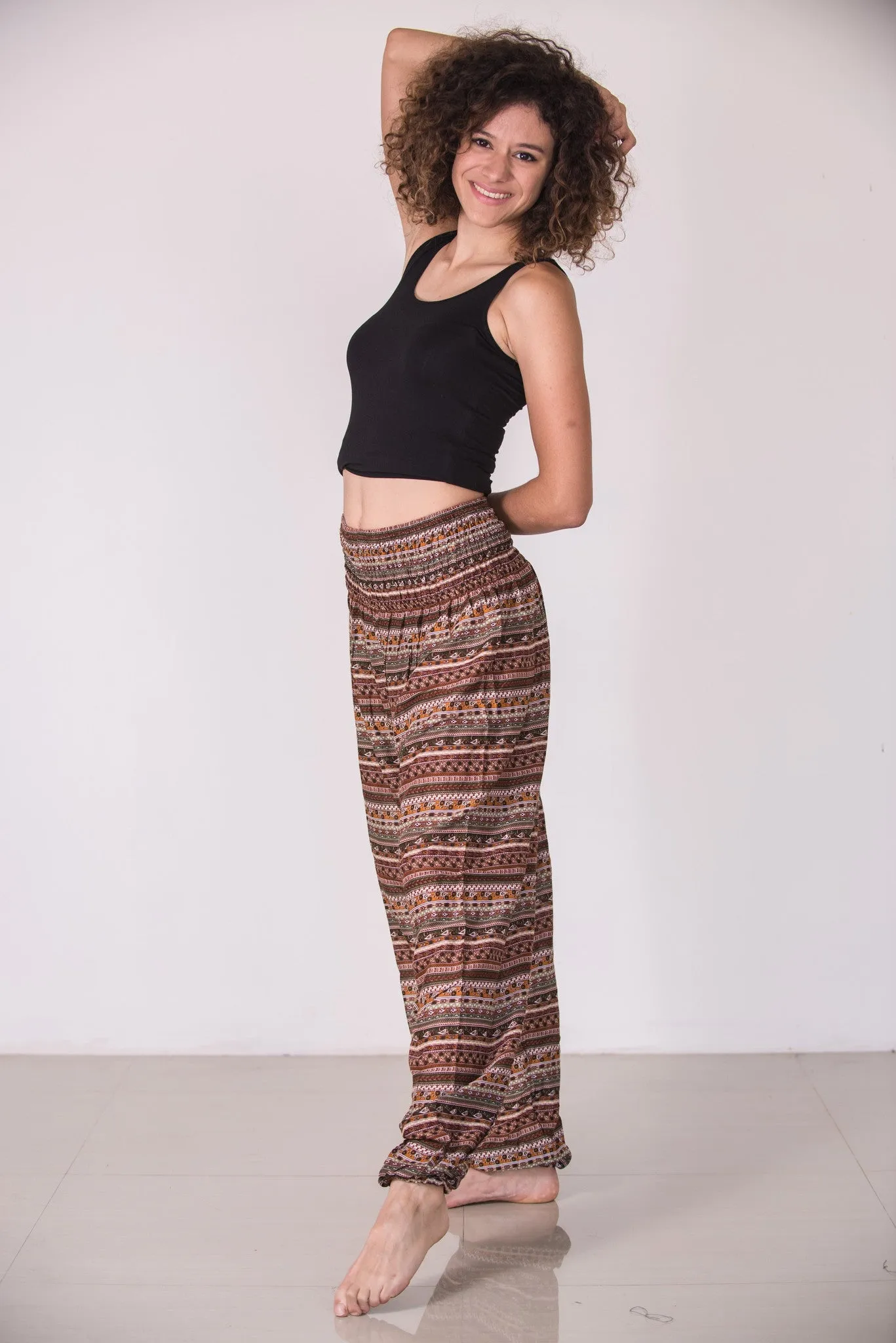 Aztec Stripes Women's Harem Pants in Sahara Brown