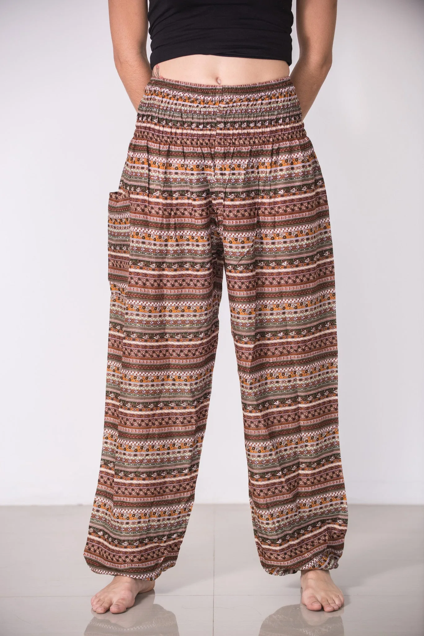 Aztec Stripes Women's Harem Pants in Sahara Brown