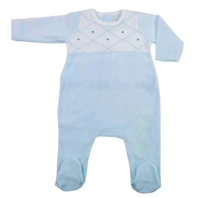 Baby Boy's Blue Velour Diamond Footie