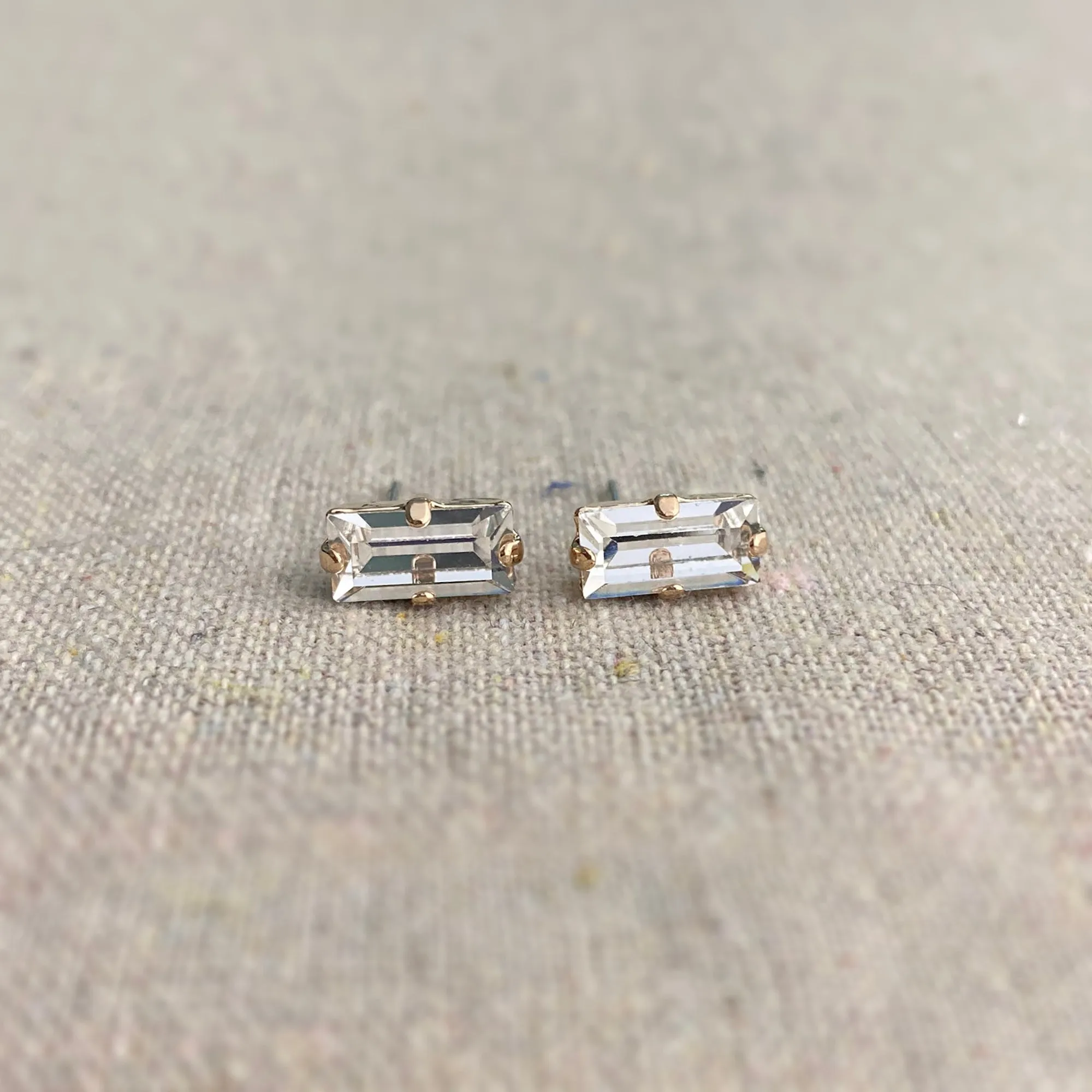 Baguette Vertical Bar Post Earrings