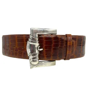 BARRY KIESELSTEIN-CORD Vintage Sterling Silver & Alligator Belt - Cognac