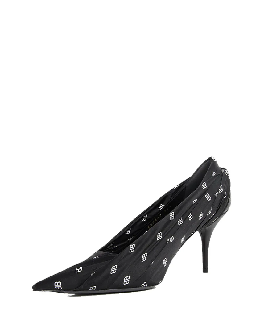 BB Logo Drape Satin Pump, Black/White