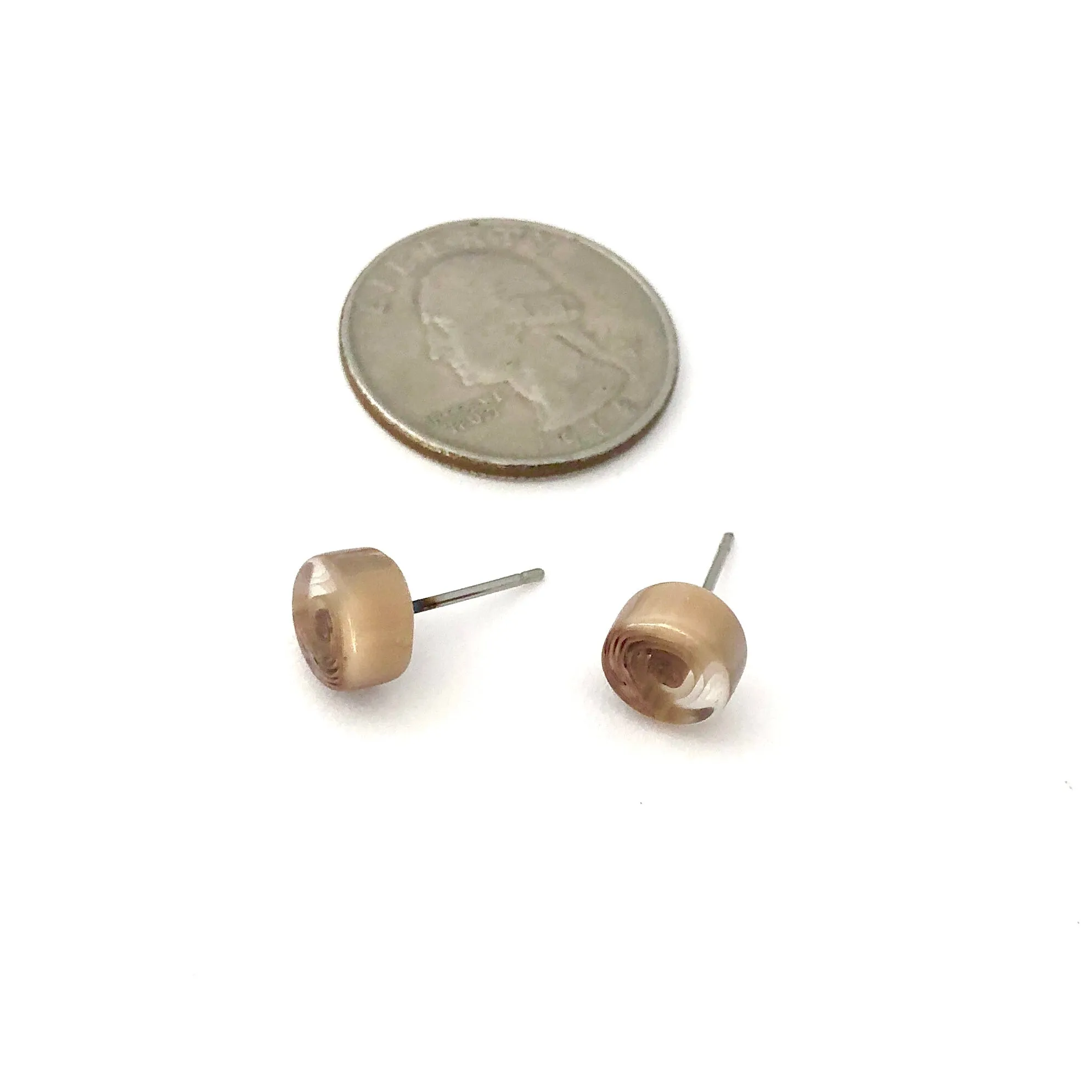 Beige & Brown Swirl Stud Earrings