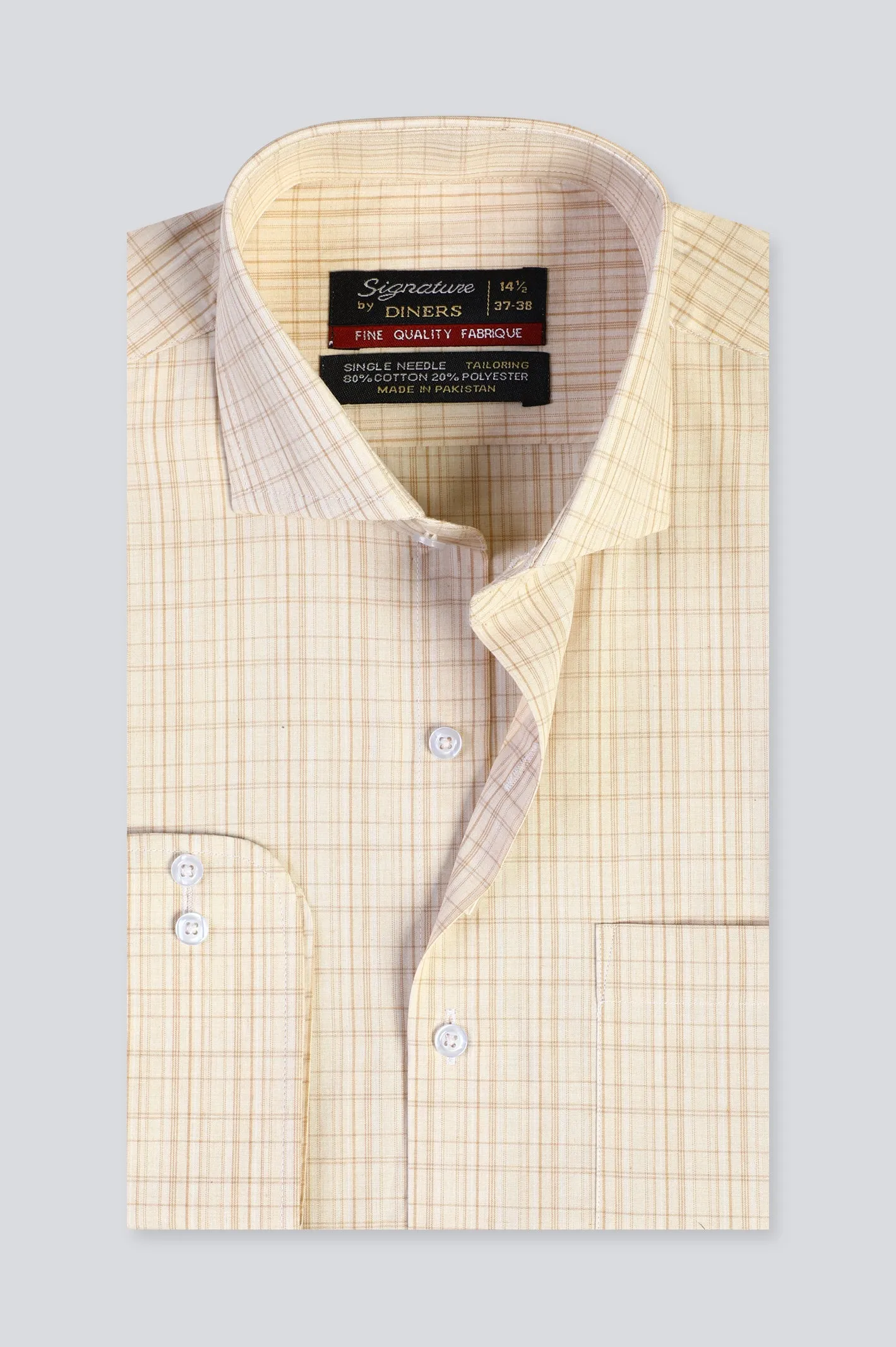 Beige Tattersall Check Formal Shirt