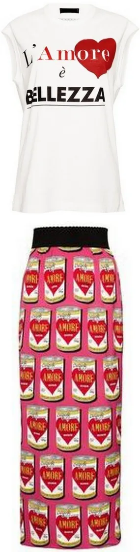 'Bellezza' Printed T-shirt & 'Amore' Printed Midi Skirt