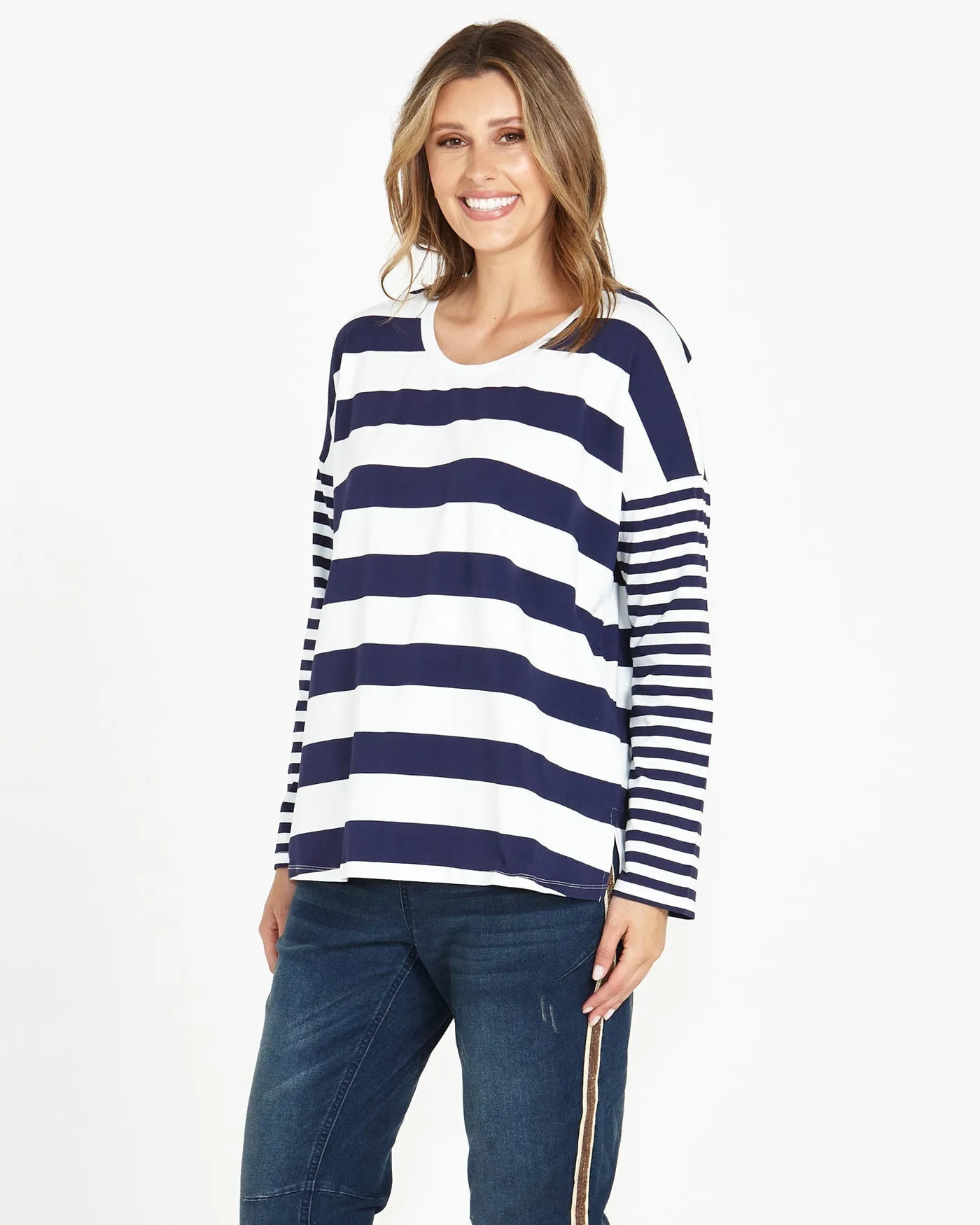 Betty Boxy Tee - Dark Blue Stripe