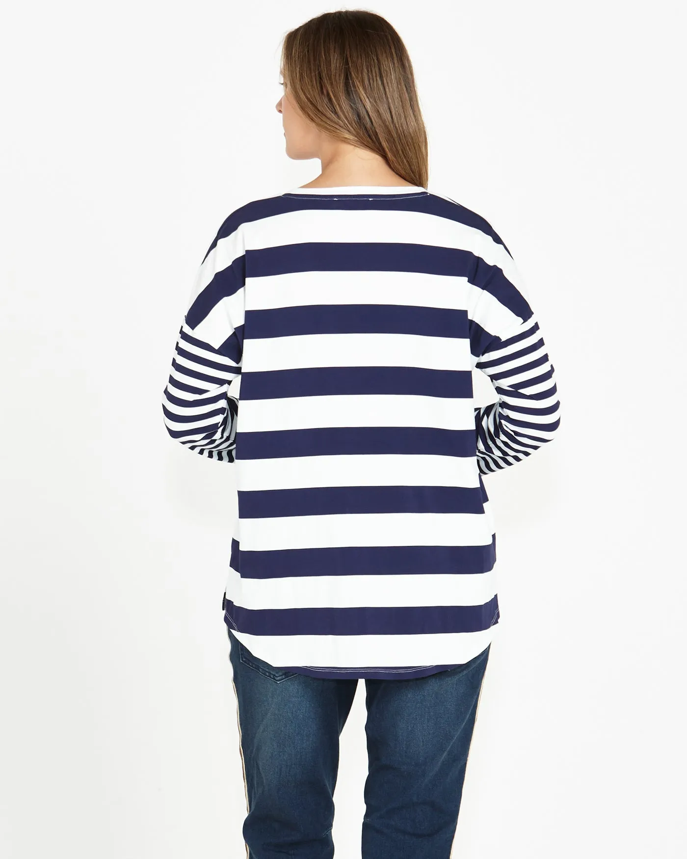 Betty Boxy Tee - Dark Blue Stripe