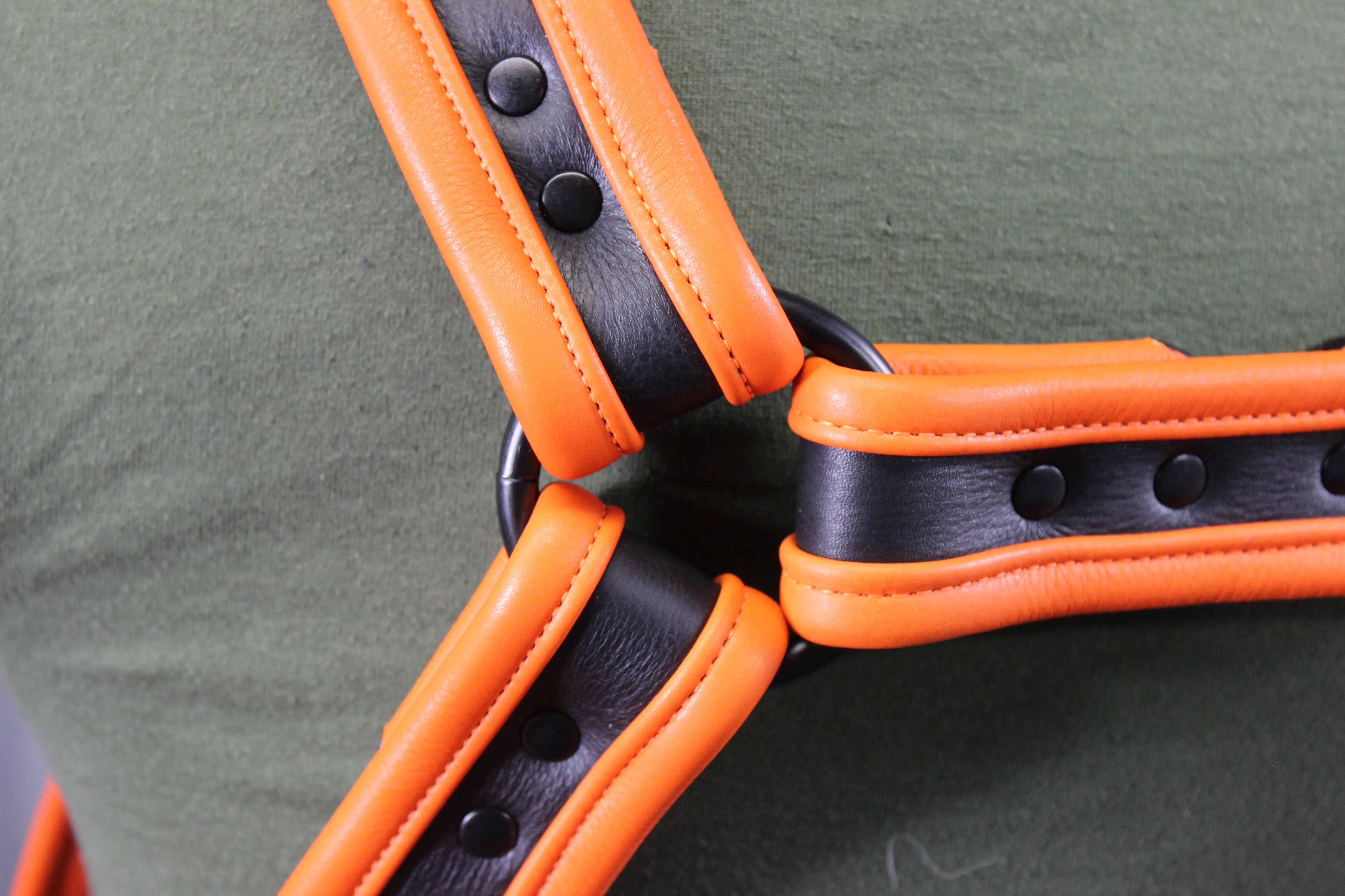 Black and Orange Bulldog Harness - Our Softest Leather!