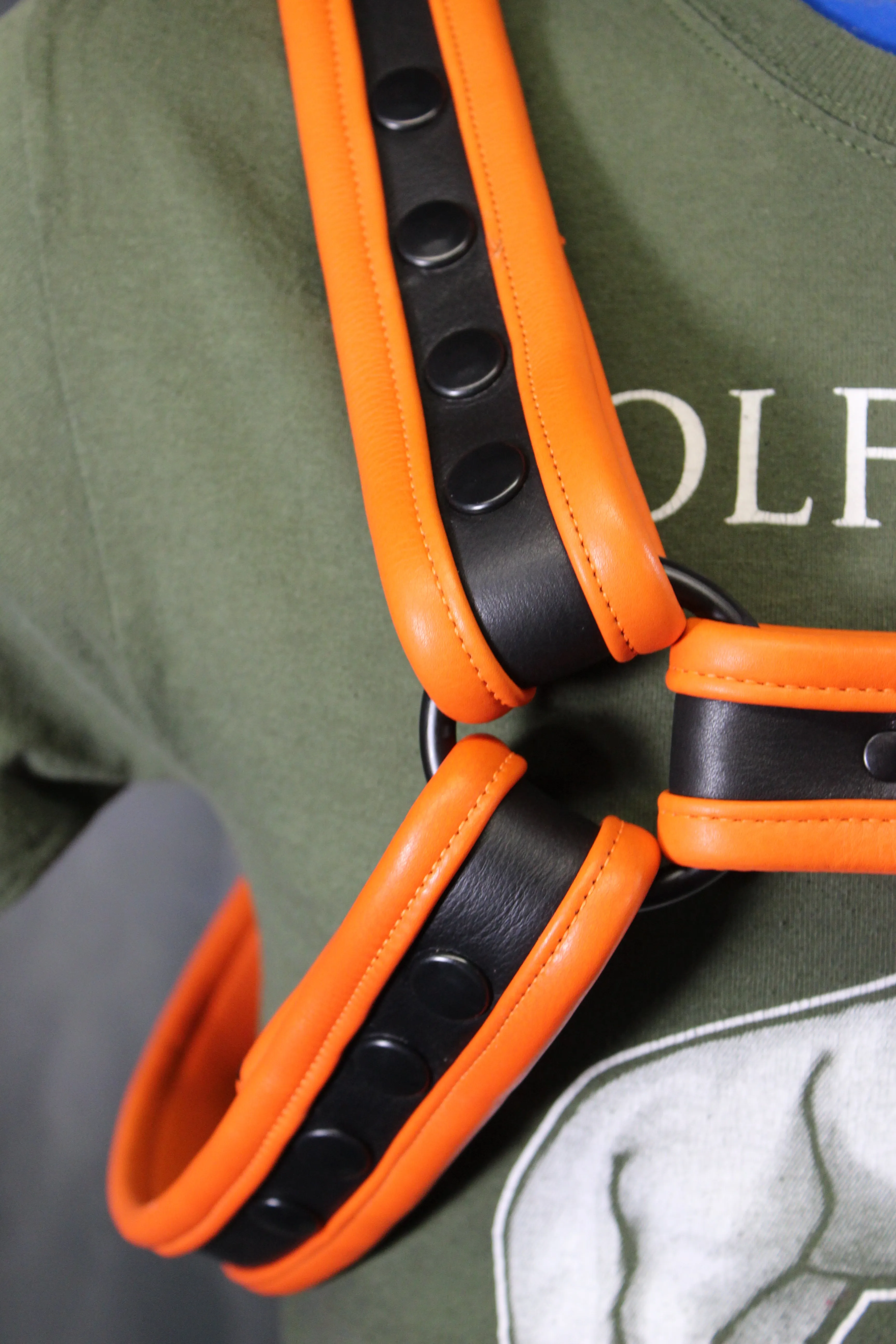 Black and Orange Bulldog Harness - Our Softest Leather!