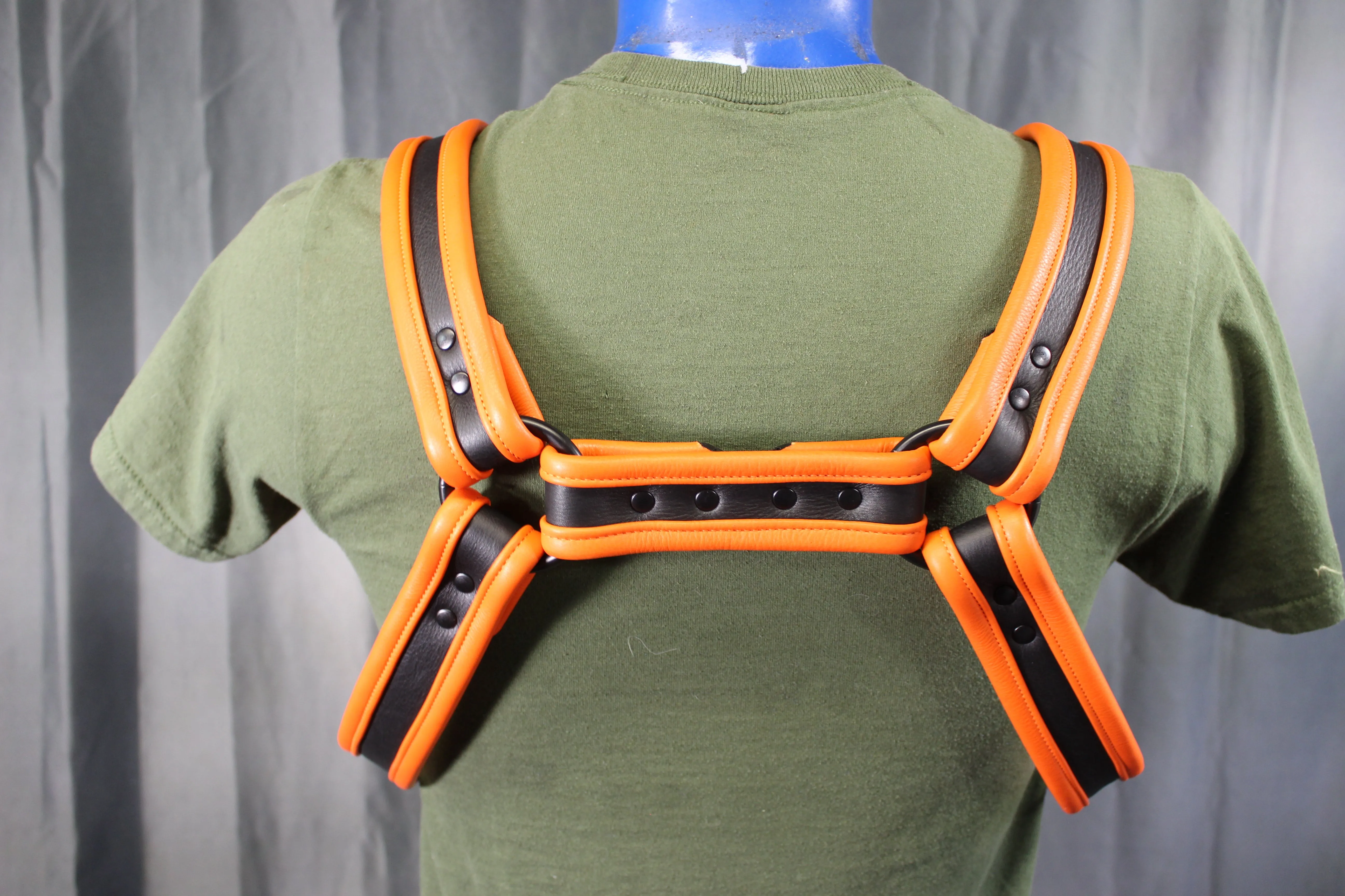 Black and Orange Bulldog Harness - Our Softest Leather!