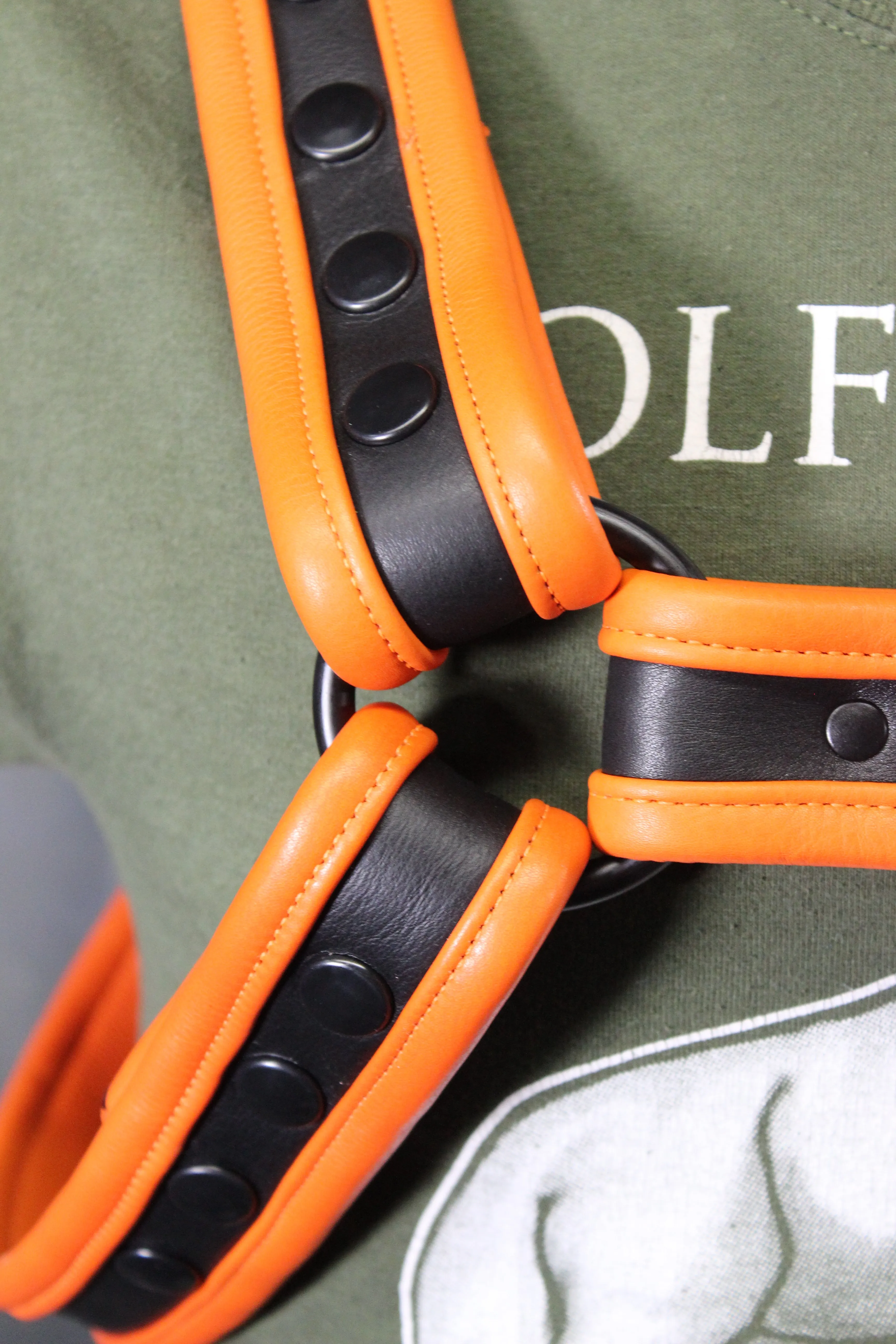 Black and Orange Bulldog Harness - Our Softest Leather!