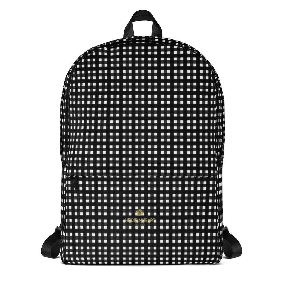 Black Buffalo Backpack, White Buffalo Plaid Print Classic Travel Laptop Bag- Made in USA/EU