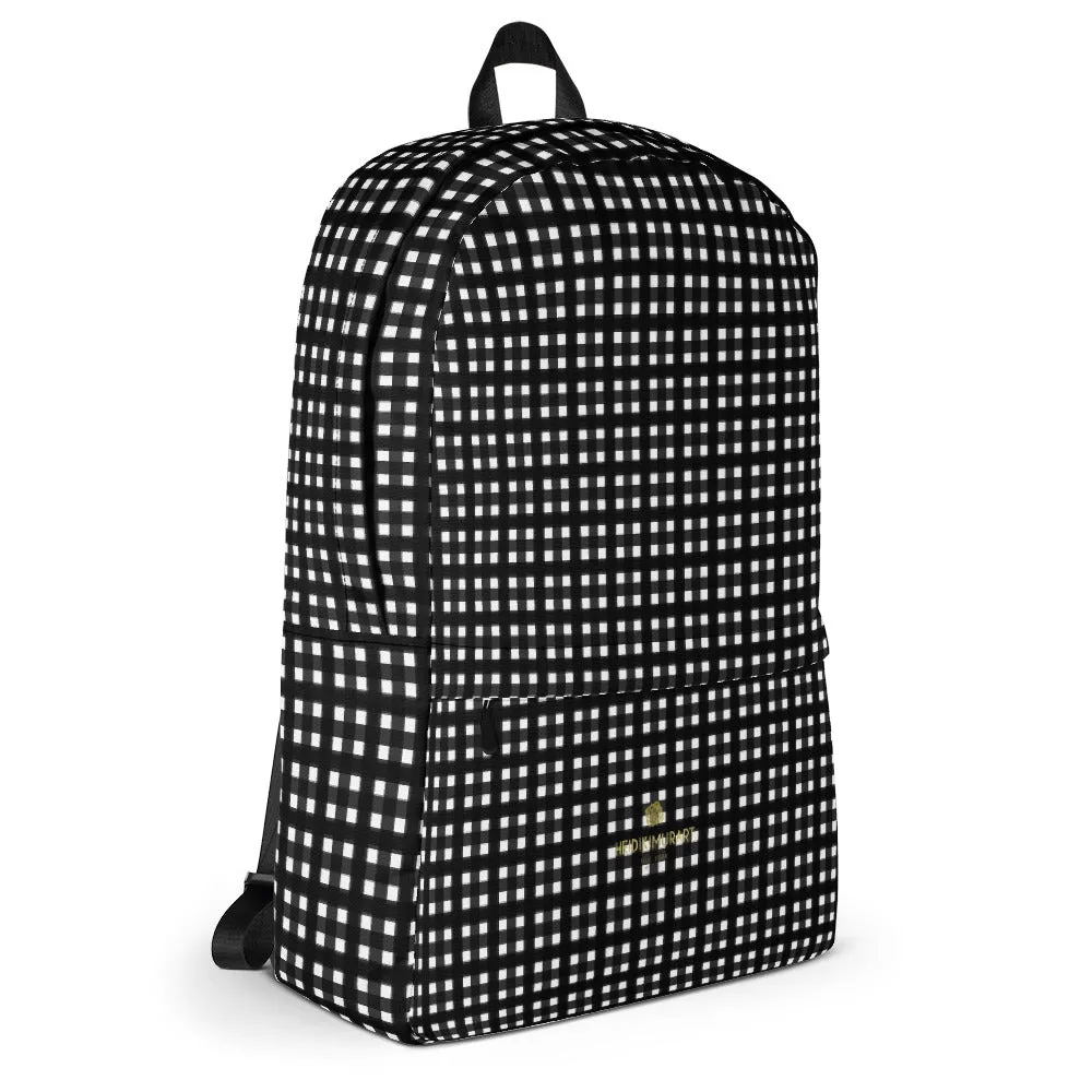 Black Buffalo Backpack, White Buffalo Plaid Print Classic Travel Laptop Bag- Made in USA/EU