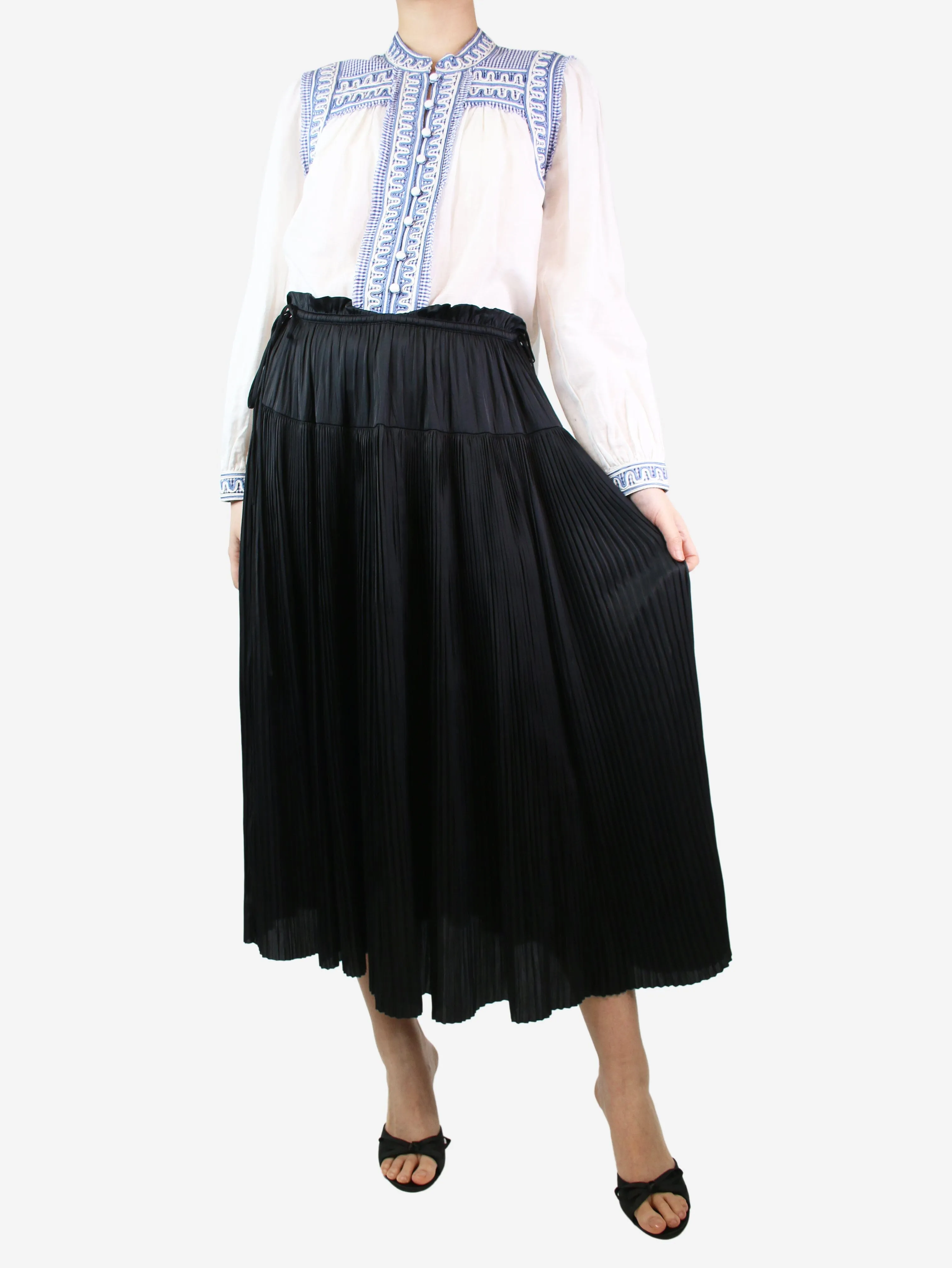 Black plissé-satin maxi skirt - size UK 8