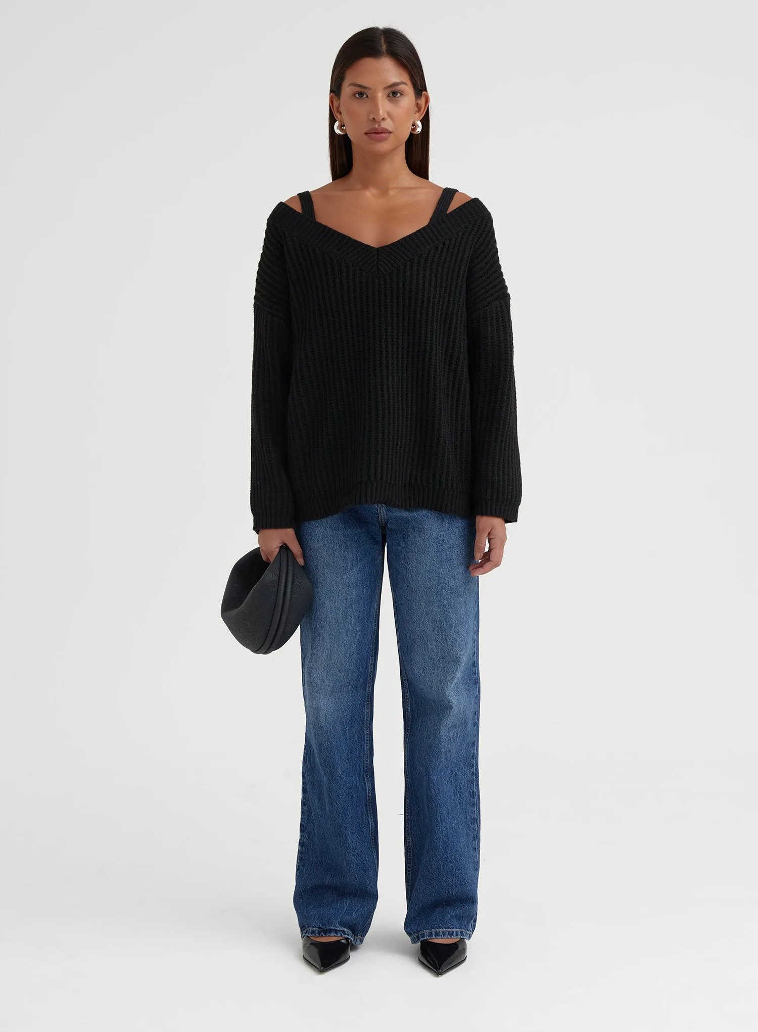 Black Slouchy Knitted Vest And Jumper - Tiana