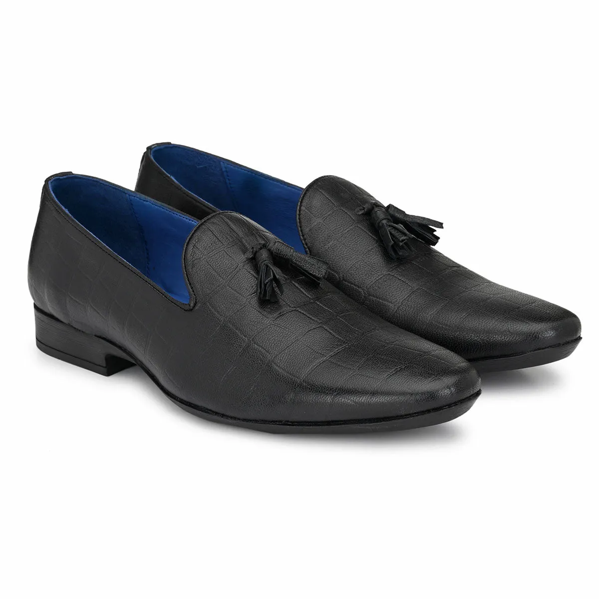 Black Textured Tassel Loafers