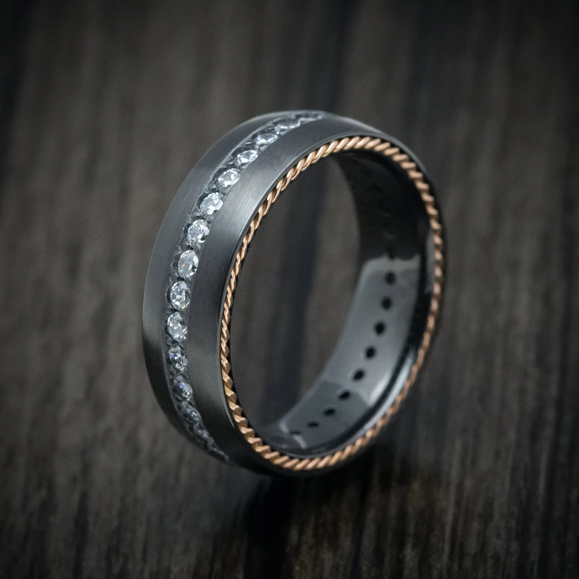 Black Zirconium Eternity Diamond and Braided Gold Men's Ring