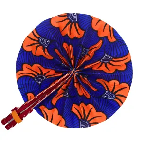 Blue and Orange African Floral Print Fan - FAN60